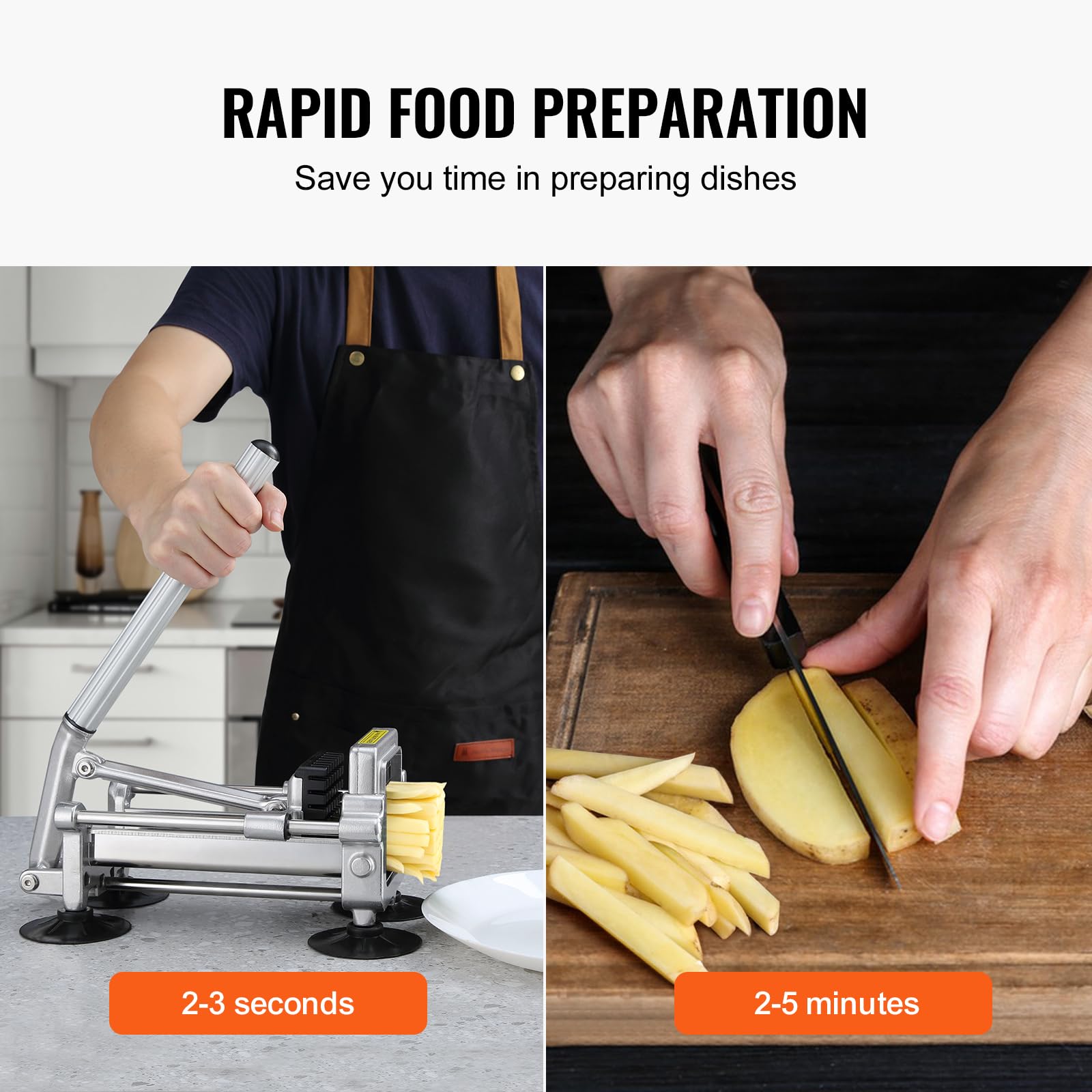 VEVOR Pommes-Frites-Schneider, Kartoffelschneider mit 1/2 Zoll & 3/8 Zoll Edelstahlklingen, manueller Kartoffelzerkleinerer mit Saugnäpfen & Griff, ideal für Kartoffeln Pommes Frites Gemüse