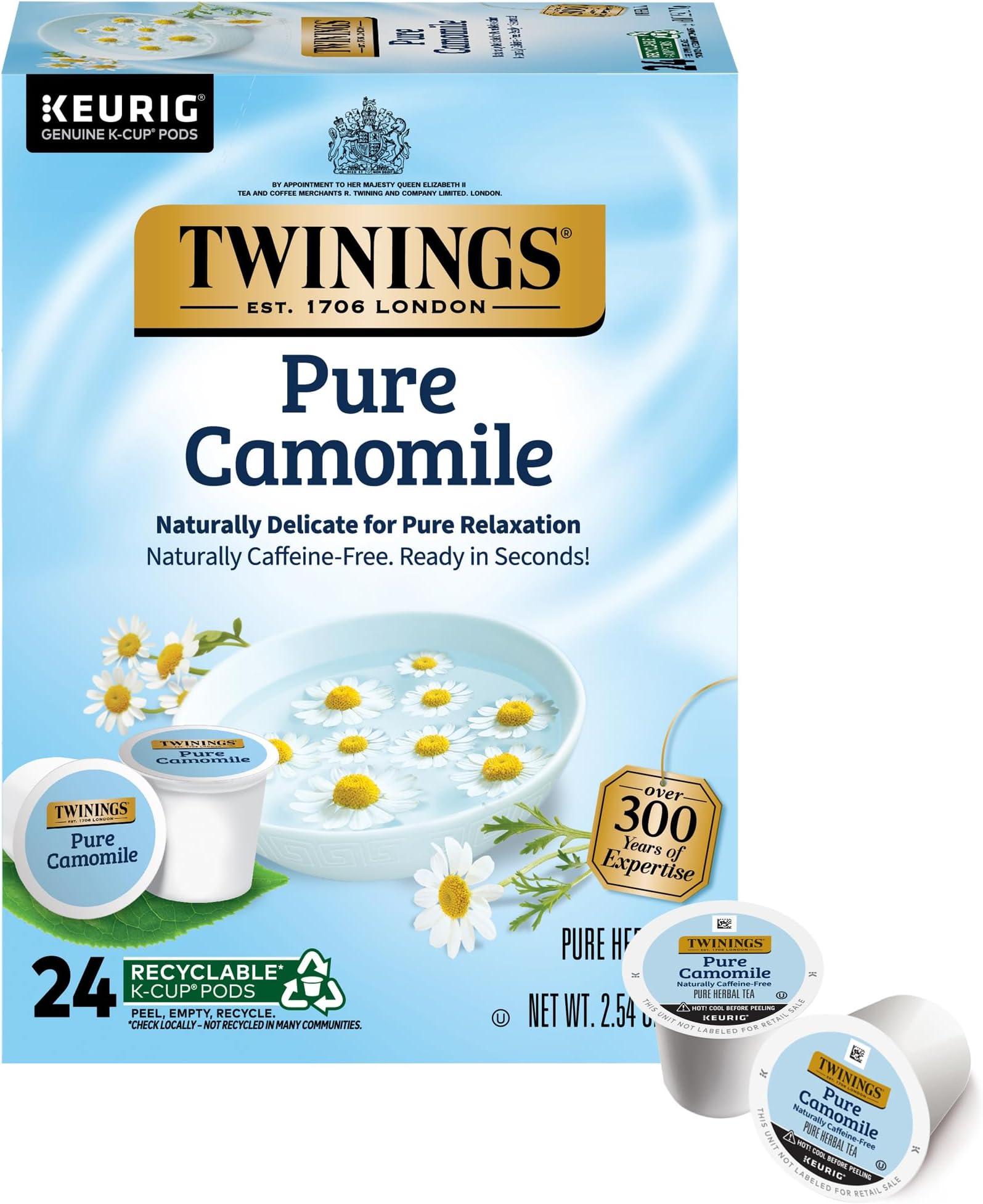 Twinings Pure Camomile Herbal Tea K-Cup Pods for Keurig, 24 Count (Pack of 1), Made with Pure Camomile Blossoms, Naturally Caffeine-Free, Enjoy Hot or Iced