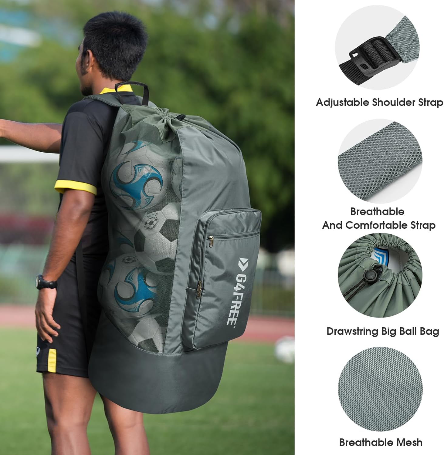 G4Free Extra Large Mesh Ball Carry Bag for Soccer, Basketball, Football, Volleyball, Swim - Image 4