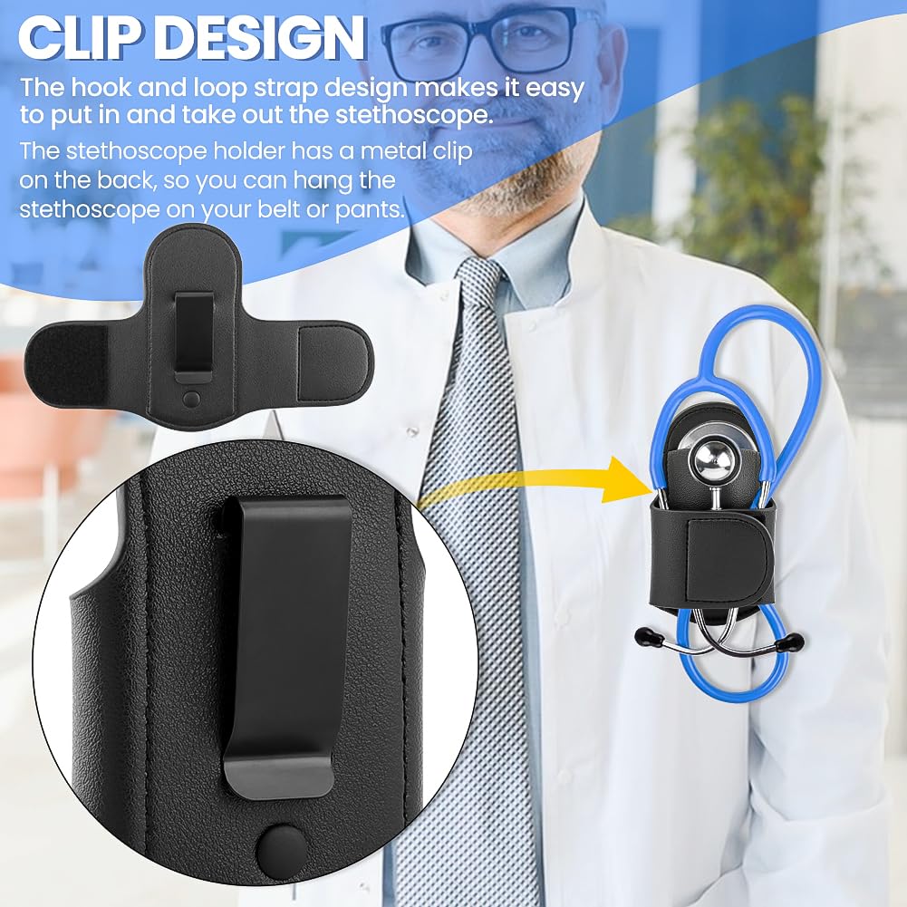Stethoscope Holder Clip, Stethoscope Fixing Clip Portable PU Leather Holster for Physicians Nurses(Black) - Image 4