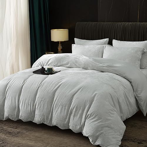Miniatura 98 de PHF - Juego de funda de edredón de pana ligera, tamaño California King, 3 piezas de mantas, con cierre con botón, 8 lazos en las esquinas, suave