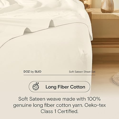 Miniatura 2 de DOZ - Juego de sábanas de 100 % algodón de fibra larga, suave tejido de satén, suave, transpirable, refrescante, comodidad de hotel, duradero, 3