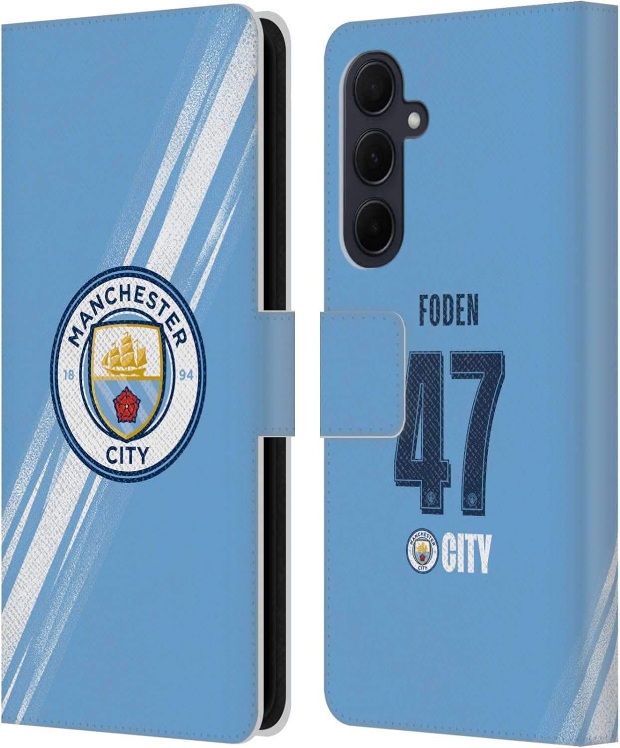 Head Case Designs Officially Licensed Manchester City Man City FC Phil Foden 2025/26 Players Home Kit Leather Wallet Case Compatible with Samsung Galaxy A35 5G