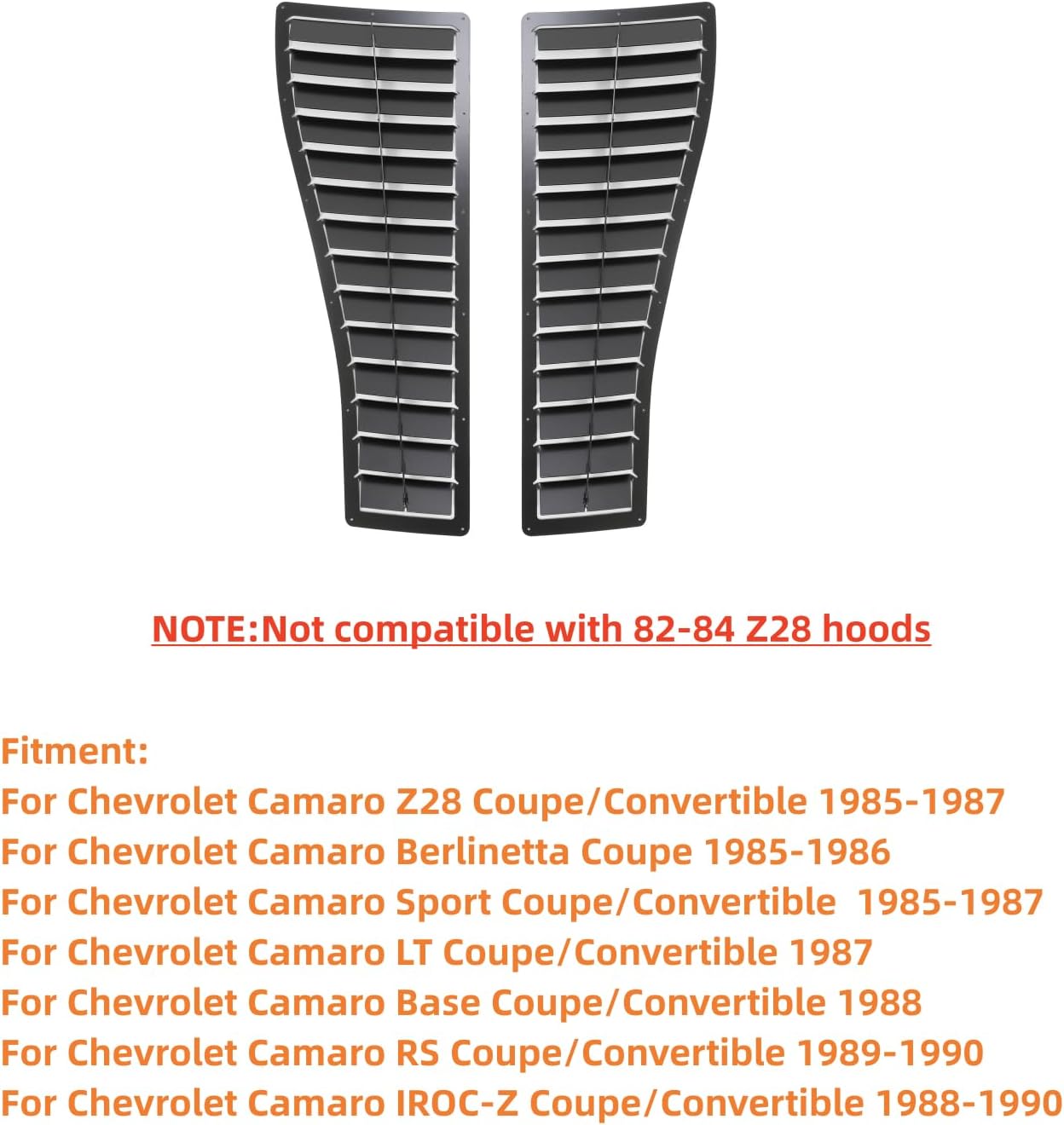 Steel Hood Louver Compatible with 1985-1990 Chevy Chevrolet Camaro Z28 IROC-Z IROC Hood Louver Inserts Air Vent Powder Coated
