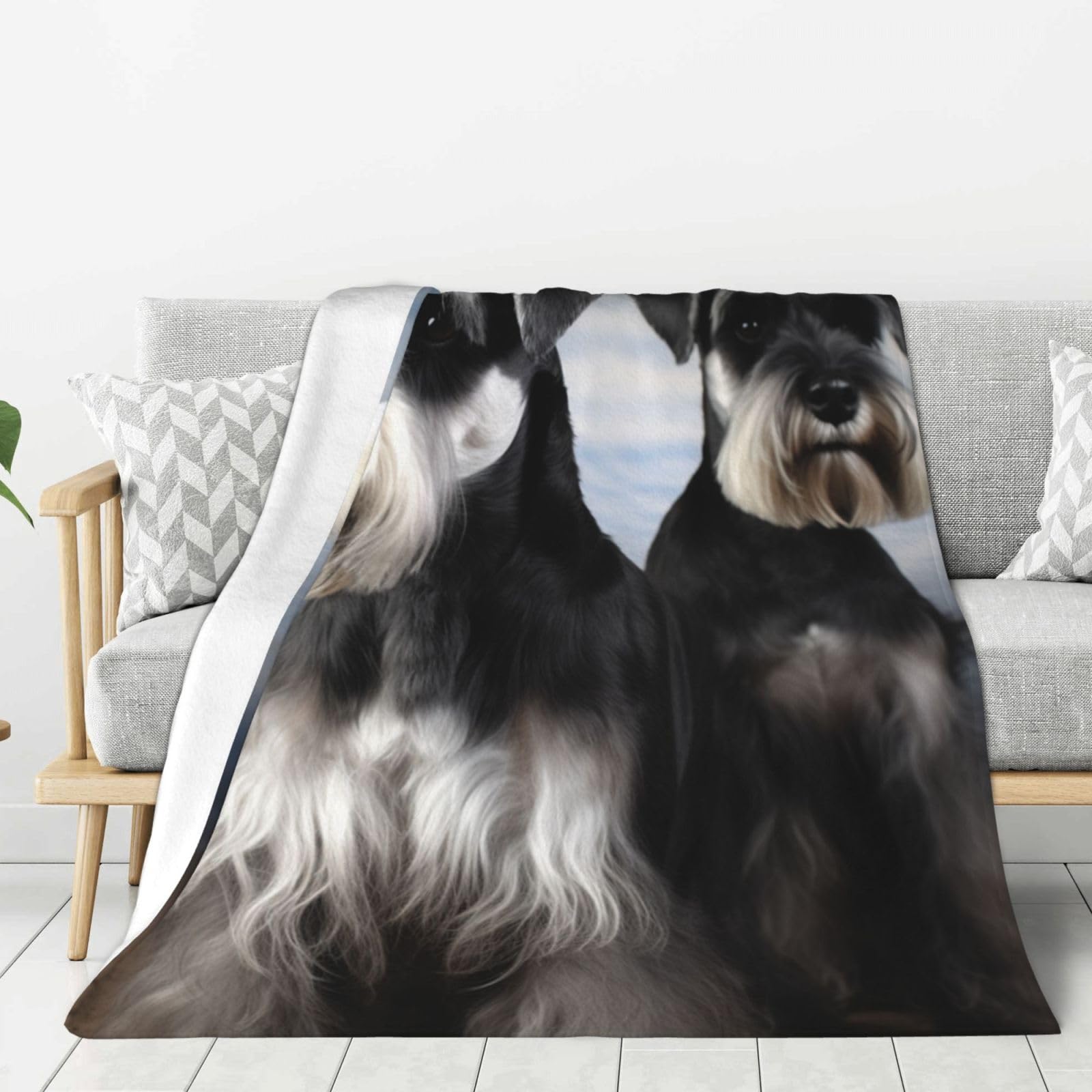 Couverture en flanelle plaid lit canapé toutes saisons schnauzer
