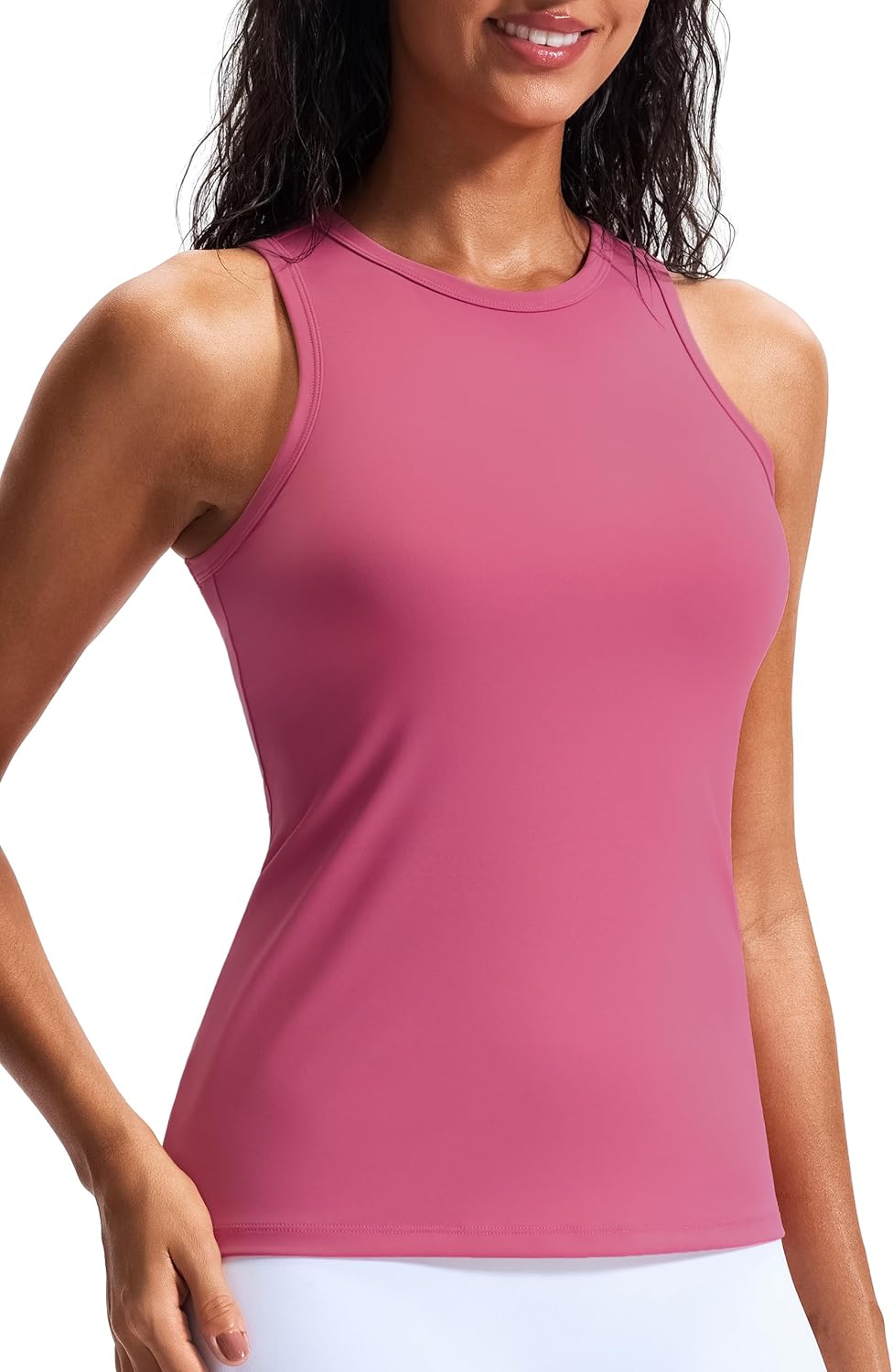 JOYSPELS Smooth Workout Tank Tops for Women Quick Dry High Neck Sleeveless Fitted Basic Gym Yoga Shirts