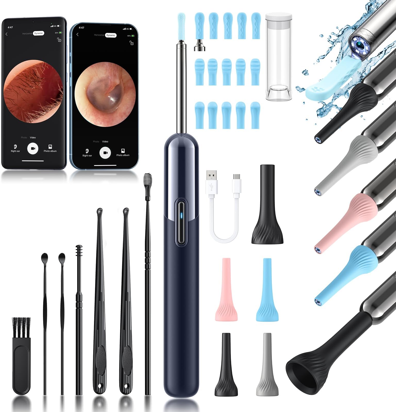 Ear Wax Removal - 3 in 1 Wireless WiFi Rechargeable Ear Cleaner, FSA Eligible Items Only List, 1080P HD Camera Lens & 7 Pcs Ear Set, Ear Cleaning Kit with 15 Replacement Tips, Blue