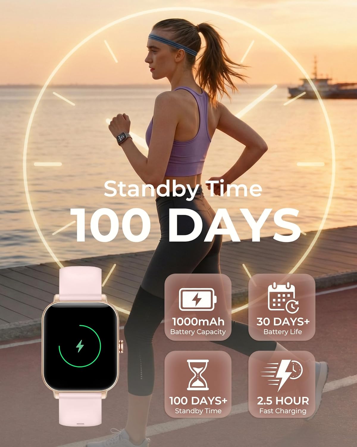 Smart Watch for Women, 30-Day Battery Life, Bluetooth Call (Answer/Make), 1.85" HD Fitness Tracker with Heart Rate Sleep SpO2 Monitor, 100+ Sports Modes, 4 Bands & 2 Charms, Android iPhone Compatible