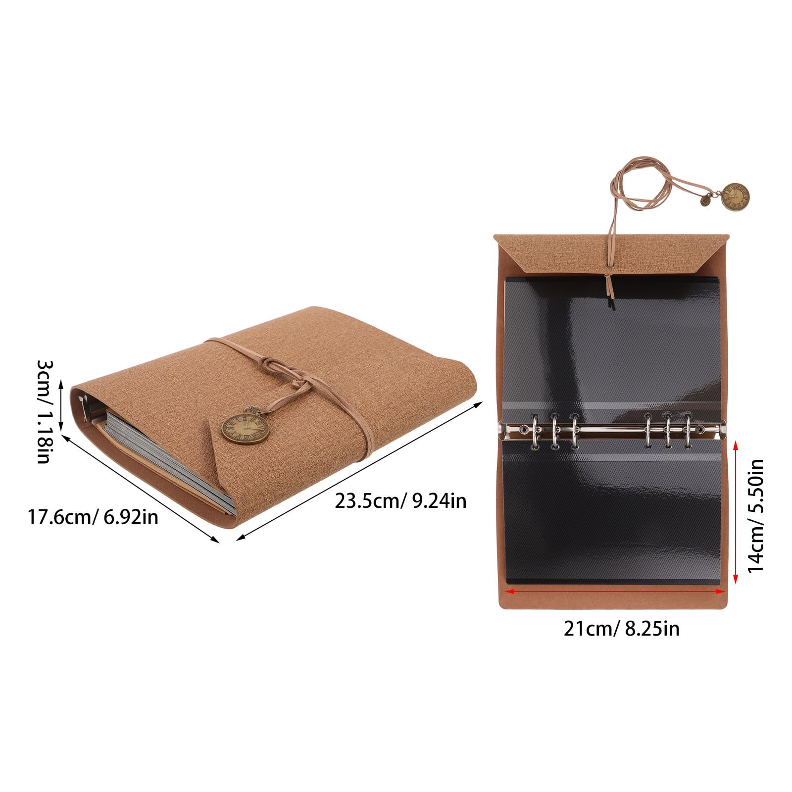 Selbstgemacht Scrapbook Fotoalbum mit Umschlagseiten, Pu Ringbuch, Khaki | Loseblatt Album, 30 Schwarze Kartonblätter und 20 Kraftpapierseiten, für Kreative Erinnerungen, Babyparty
