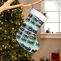 Vista 8 de Retro Cool Camera Collection Print Christmas Stocking, Christmas Tree Decor Stocking, Flannel Cuff With Hanging Ribbonâ€‹