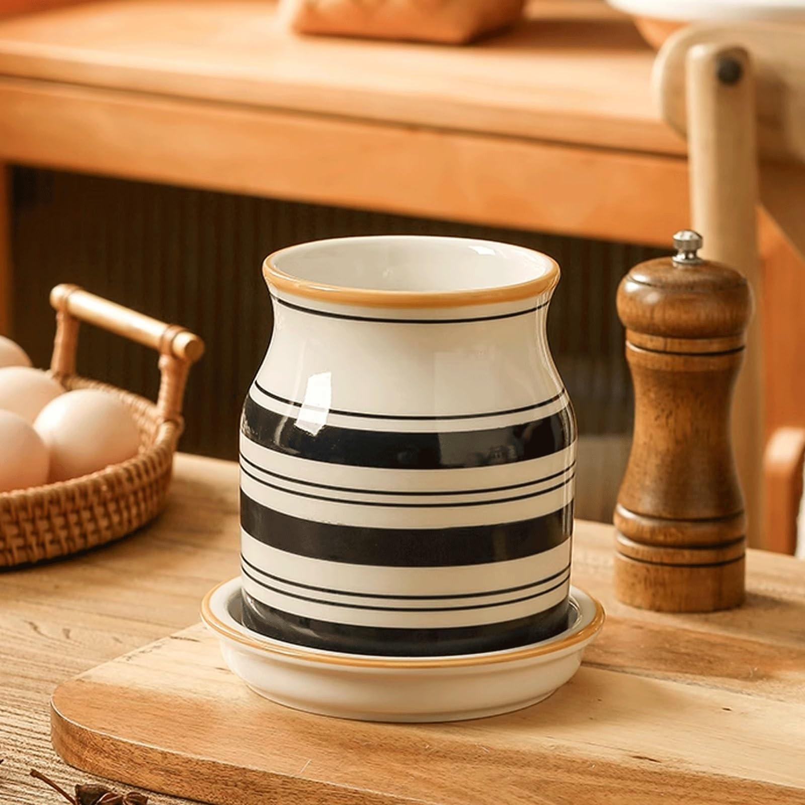 Eiauiuo 02 Utensils Pot Utensil Crocks Ceramic Utensil Holder Draining Base For Tea Spoon Storage Pot Tea Room And Multifunction Countertop Kitchen Use(02)