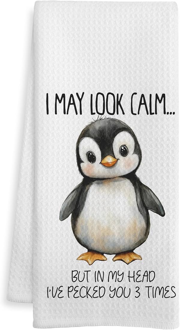 Toallas de cocina con regalos divertidos de pingüino, regalos de pingüino para mujeres y hombres, toalla de té y plato, toallas de mano humorísticas para decoración de baño, regalos divertidos y sarcásticos, 16x24 pulgadas