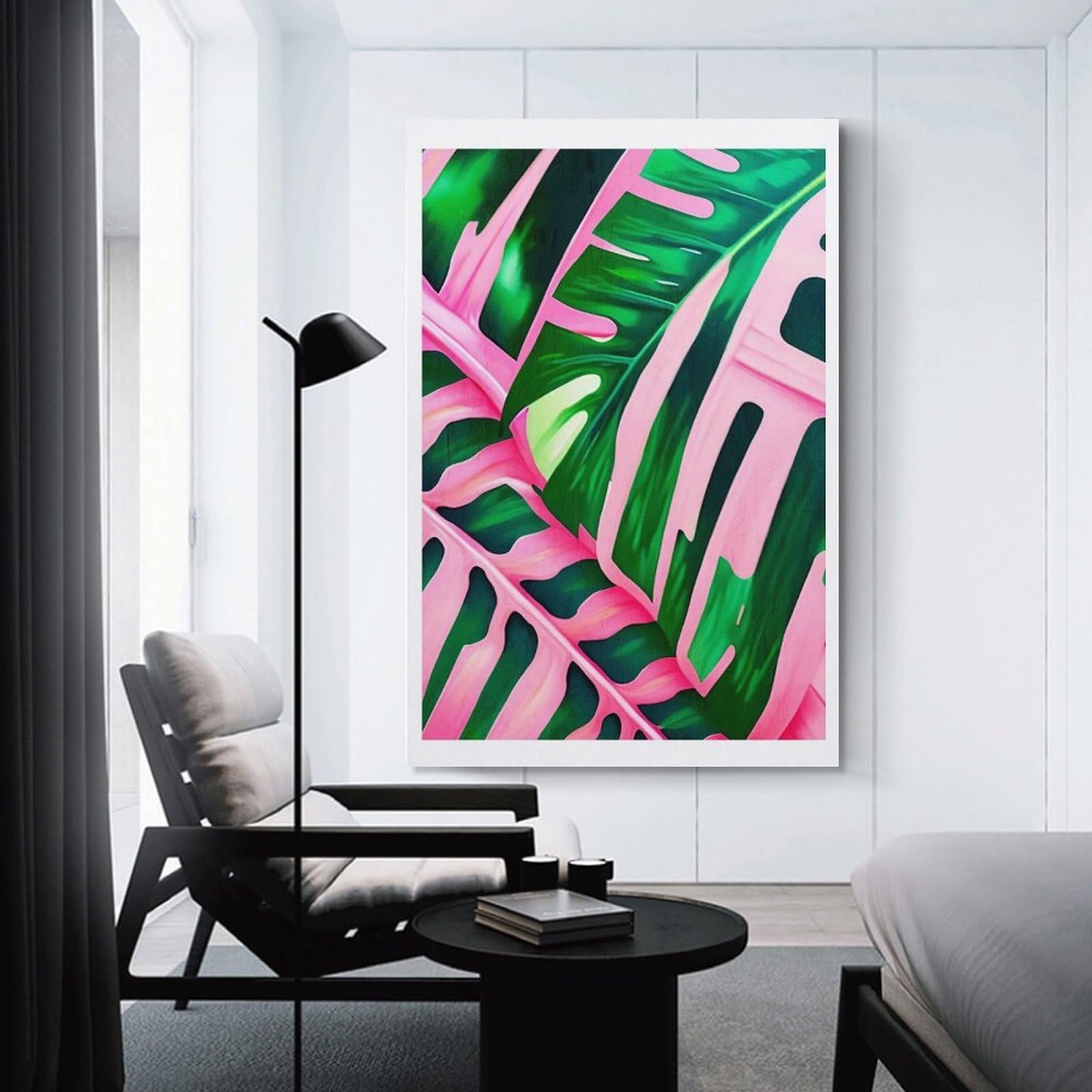 Junmoney Pink And Green Floral Art Wall Picture Print 08x12inch(20x30cm), for Picture Wall Styling in Lounge Or Bedroom, Ideal for Building A Coordinated Art Wall