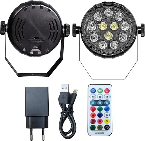 Luz de DJ, 12 luces LED para fiestas de interior, control de luz de escenario móvil activado por sonido, bola de discoteca para bar, concierto,