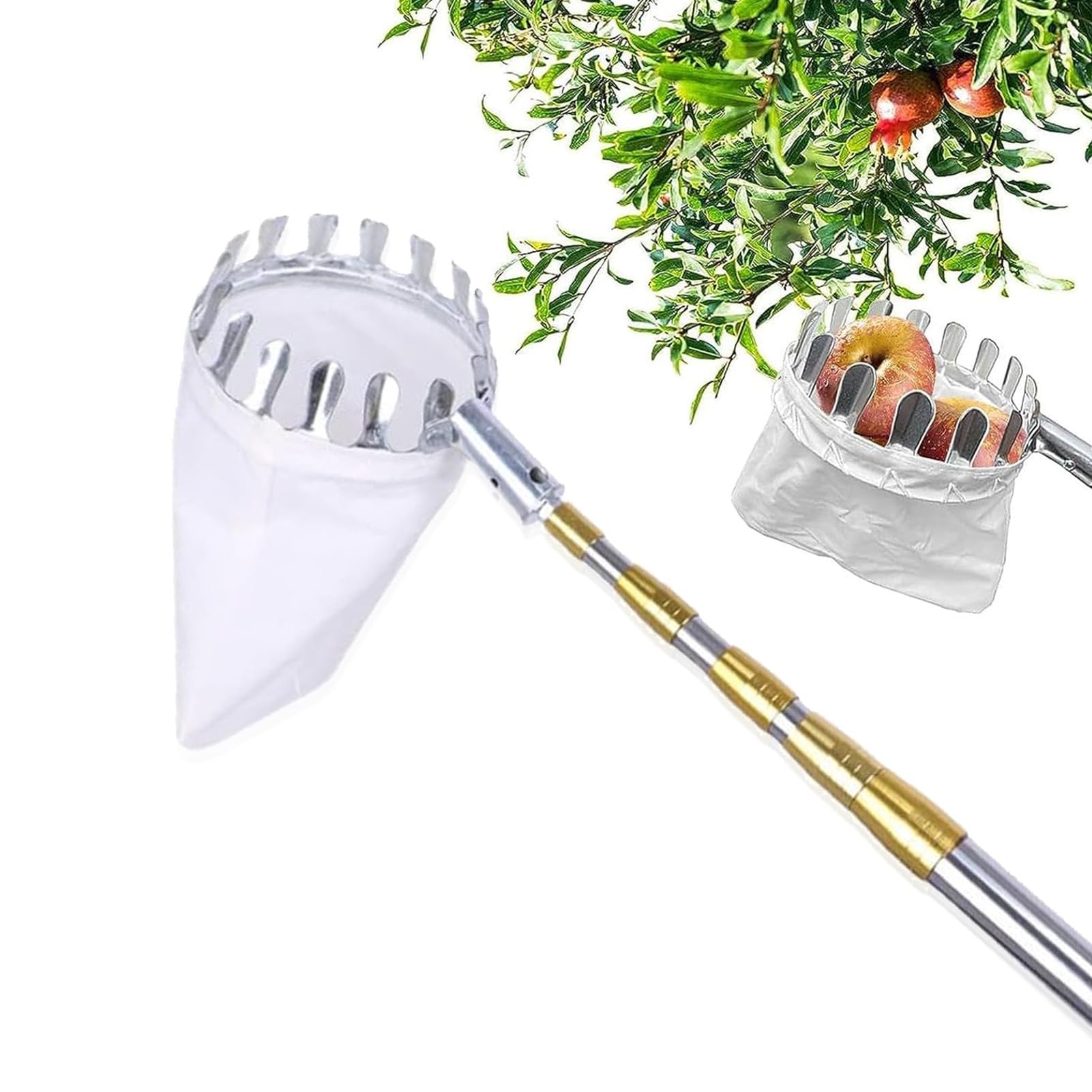 16 ft, Raccoglifrutta Telescopico,Raccogli Frutta Telescopico con Borsa in Cotone, Raccoglitore Frutta Extra Lungo per La Raccolta di Mele Arance Limoni Pere