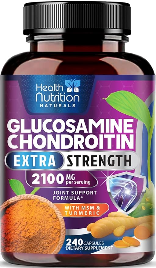 Glucosamine Chondroitin MSM 2100mg Complex - Joint Health Supplement with Turmeric & Boswellia - Quercetin for Cartilage, Flexibility & Mobility - Triple Strength Glucosamine Sulfate - 240 Capsules