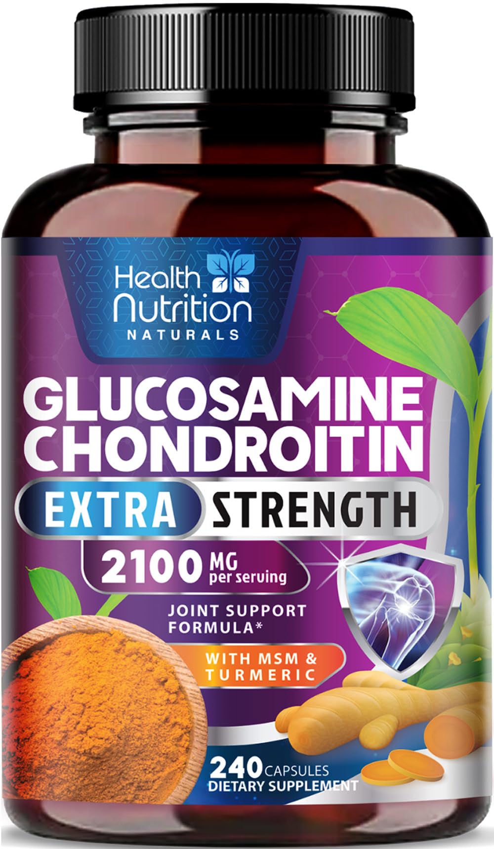 Glucosamine Chondroitin MSM 2100mg - 3X Strength Joint Support Supplement with Glucosamine Sulfate, Turmeric, Boswellia, Quercetin for Cartilage, Flexibility & Mobility, Bottled in USA, 240 Capsules