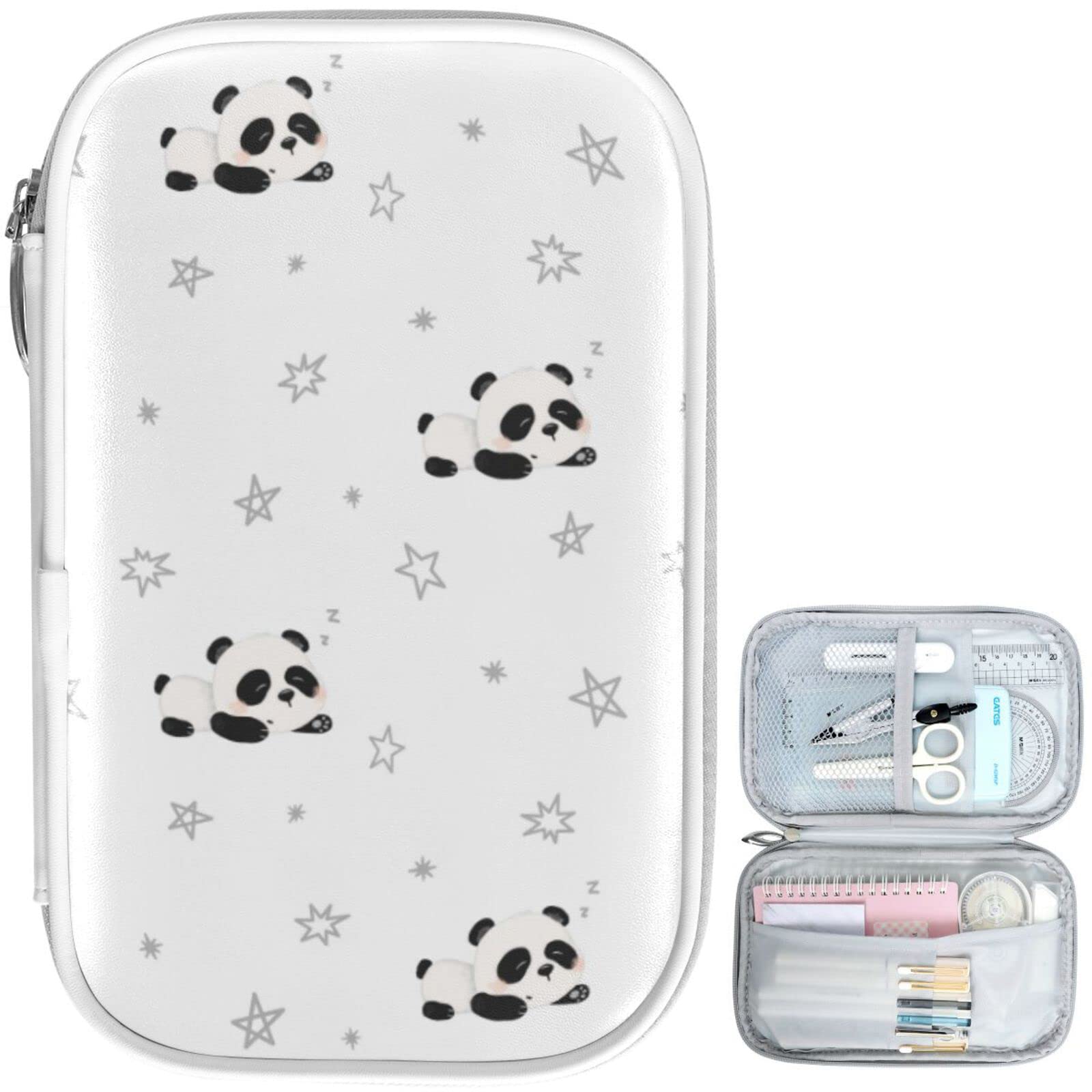 ZZKKO Cute Panda Sleep Marble Pencil Bag Case Zipper Pencil Holder Organizer Stationary Pen Bag Cosmetic Makeup Bag Pouch Purse for School Office Supplies