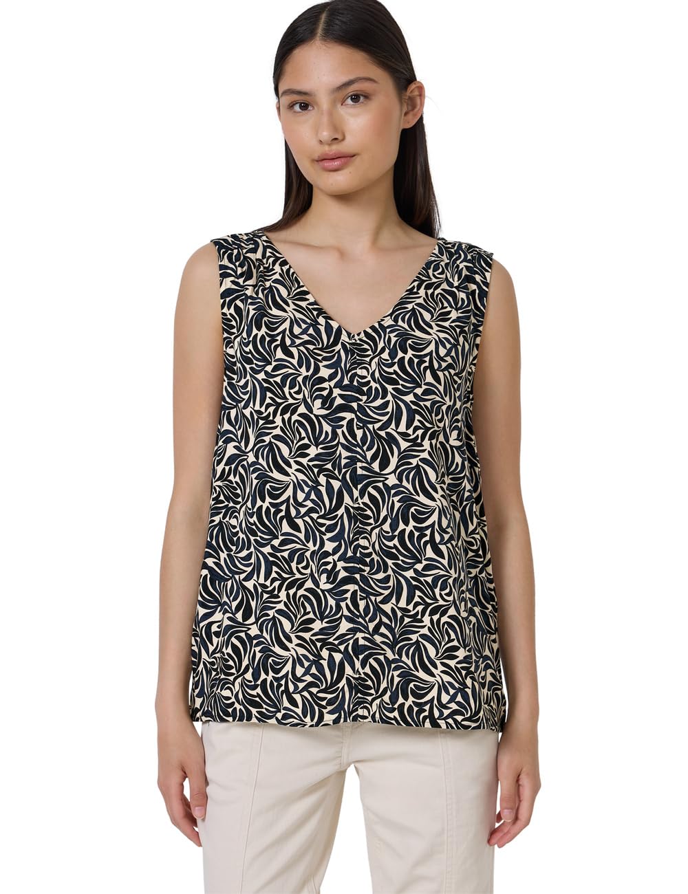 Street One Studio LTD QR V-Neck top w Seam Detail AOP Light Sunstone beige 36