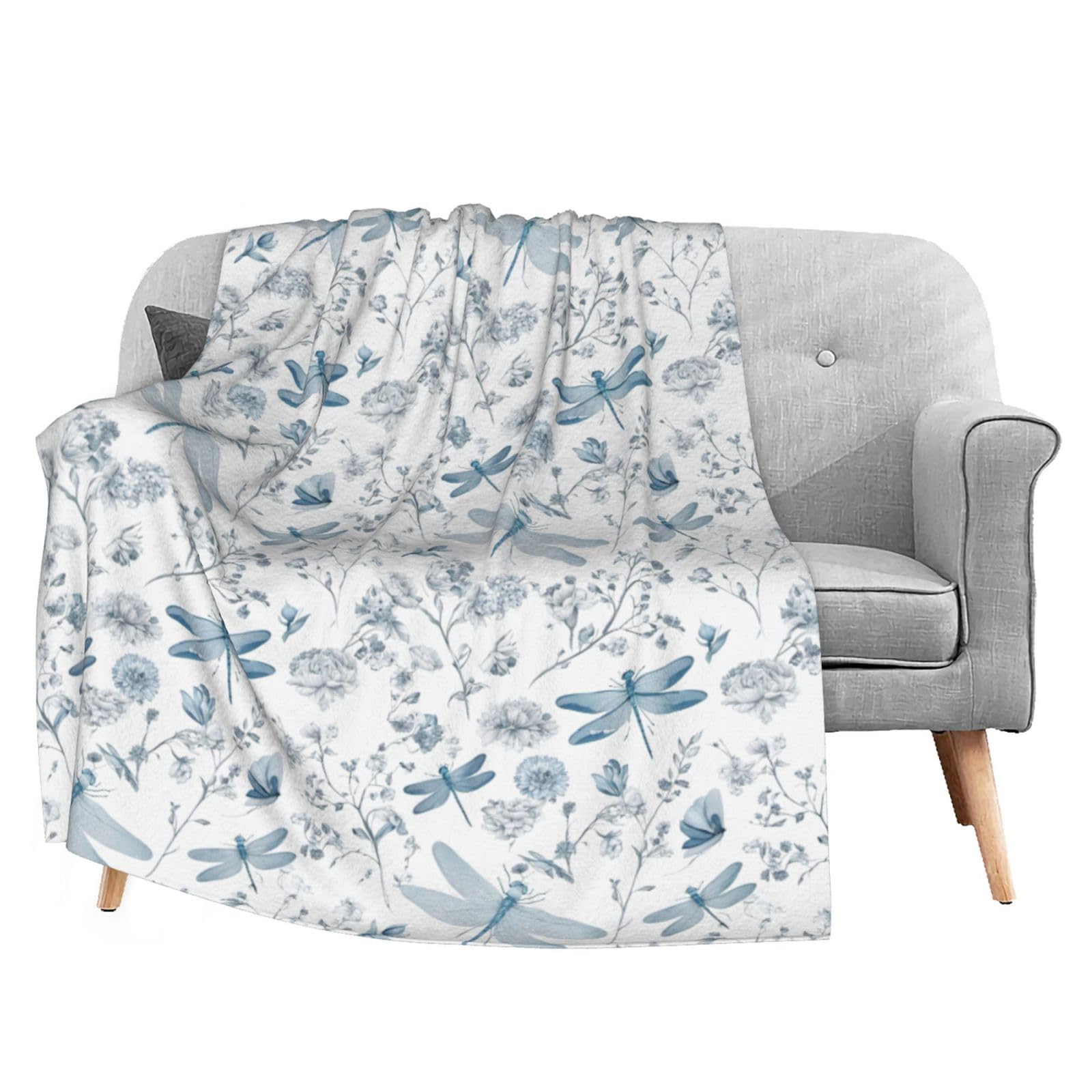Dujiea Blue Dragonfly Fuzzy Flannel Blanket Throw 40"X50", Super Soft Lightweight Blanket Throw For Couch Chair Sofa, Cozy Bed Blanket For Kids Adults