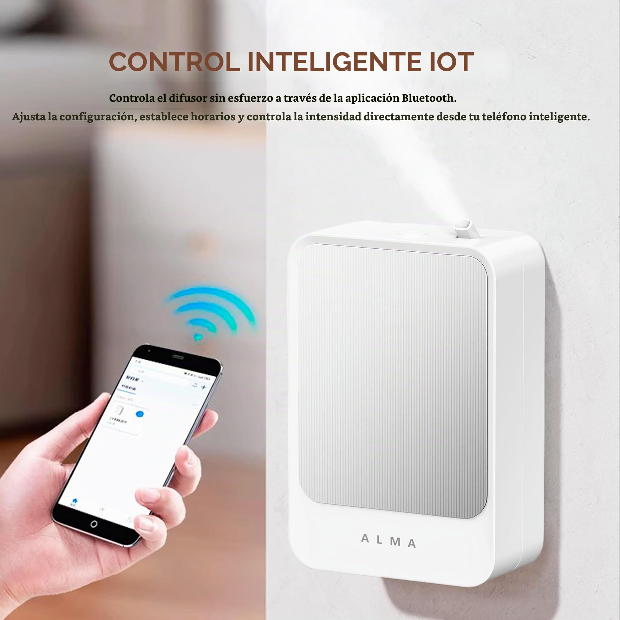 ALMA® Difusor & Humidificador de Aceites Esenciales – Perfume de Ambiente Ultra-Performante para Grandes Superficies hasta 200 m² – Tecnología Silenciosa, Programación Inteligente y Diseño Elegante