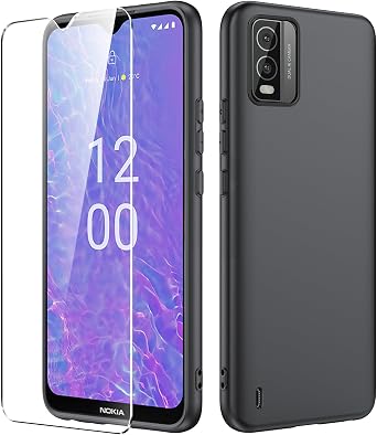 Dioxide Compatible for Nokia C210 Phone Case with Screen Protector, Soft TPU Silicone Case Shockproof Non-Slip Camera Protective Case Slim Cover for Nokia C210 Phone Case, Black