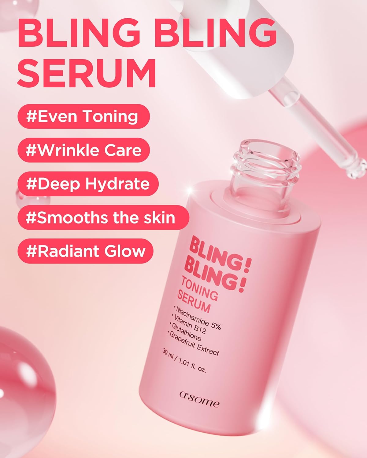 A'SOME Bling Bling Toning Serum Korean Advanced Facial Serum with 5% Niacinamide for Radiant Complexion, Vegan Gel Formula with Hyaluronic Acid & 10 Vitamins, Dermatologist Tested, 1.01 fl.oz. - Image 2