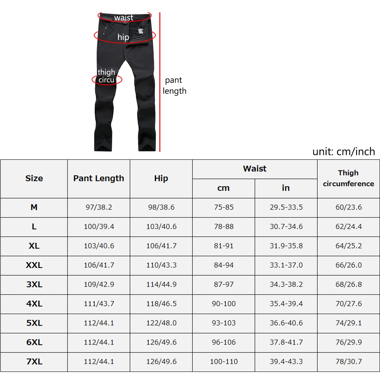 Songyi Pantaloni Trekking Uomo Invernali Impermeabile Pantaloni da Sci Neve Arrampicata Escursionismo Caldo Pantaloni Softshell(Size:XXL,Color:Nero)