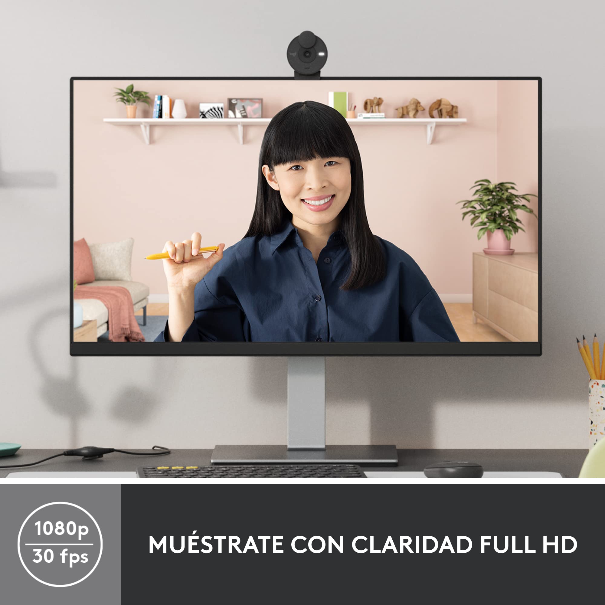 Logitech Brio 300 Full HD Webcam con Obturador de privacidad, micrófono con reducción de Ruido, USB-C, certificada para Zoom, Microsoft Teams, Google Meet, corrección automática de luz - Grafito