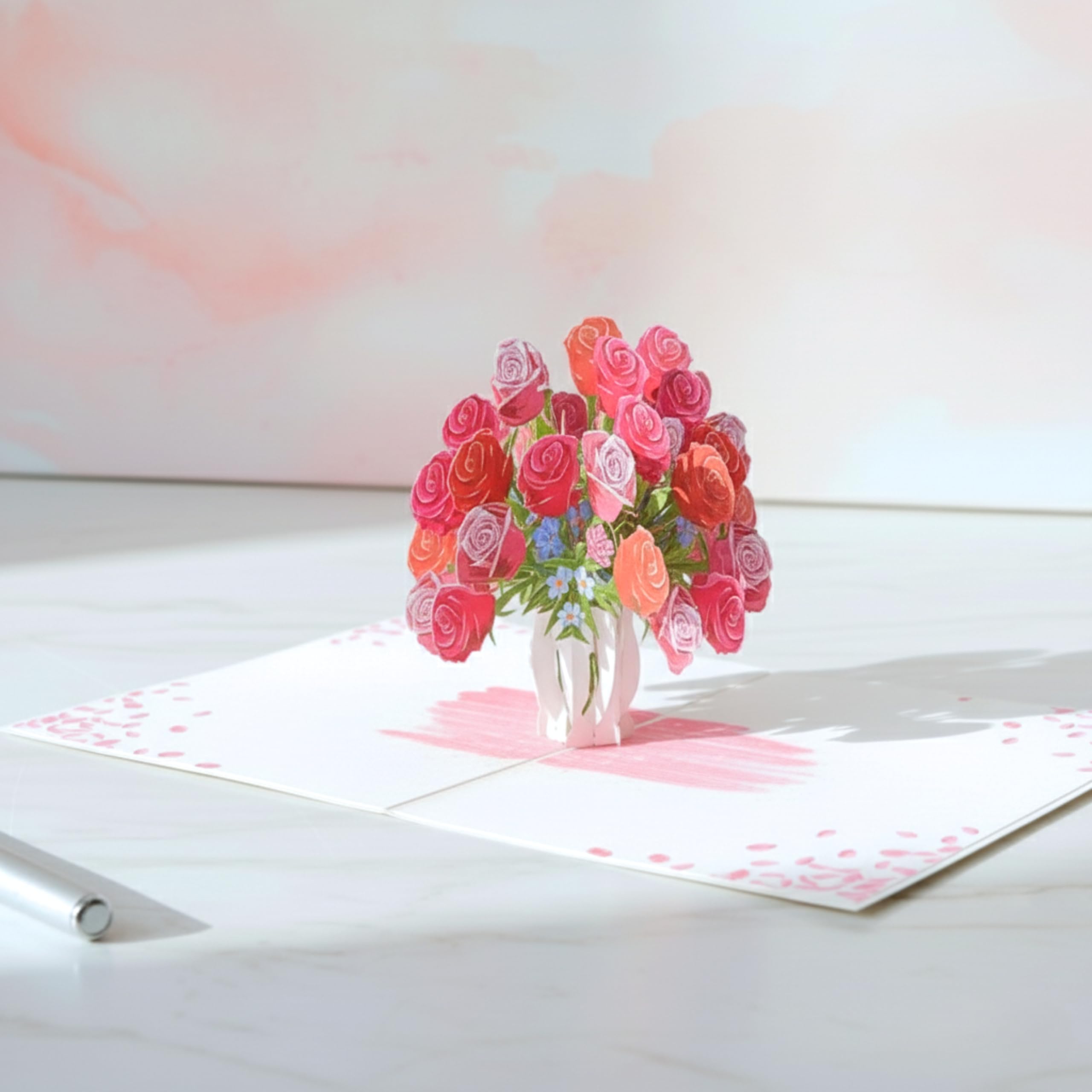 Pop-Up Karte „Blumenstrauß“ 3D Grußkarte – Handgemacht, 15x15 Cm, Mit Umschlag, Für Geburtstag, Hochzeit & Dank
