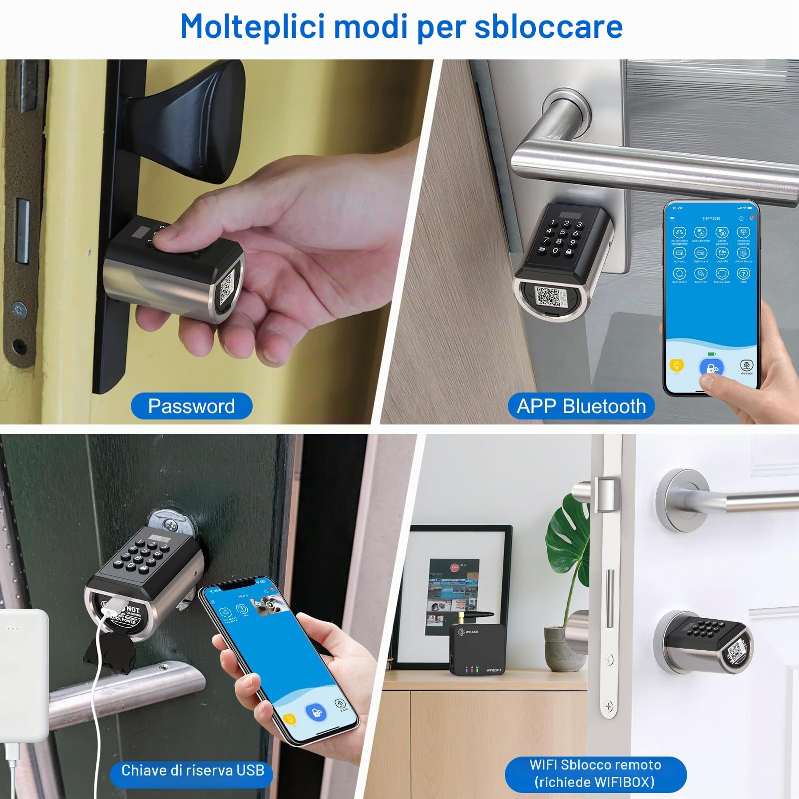 WELOCK Serratura Elettronica per Porta D'ingresso con Codice pin, Serratura Elettronica Impermeabile per Porta con Bluetooth e app, Adatta per Porte di Spessore Compreso tra 50 e 100 mm