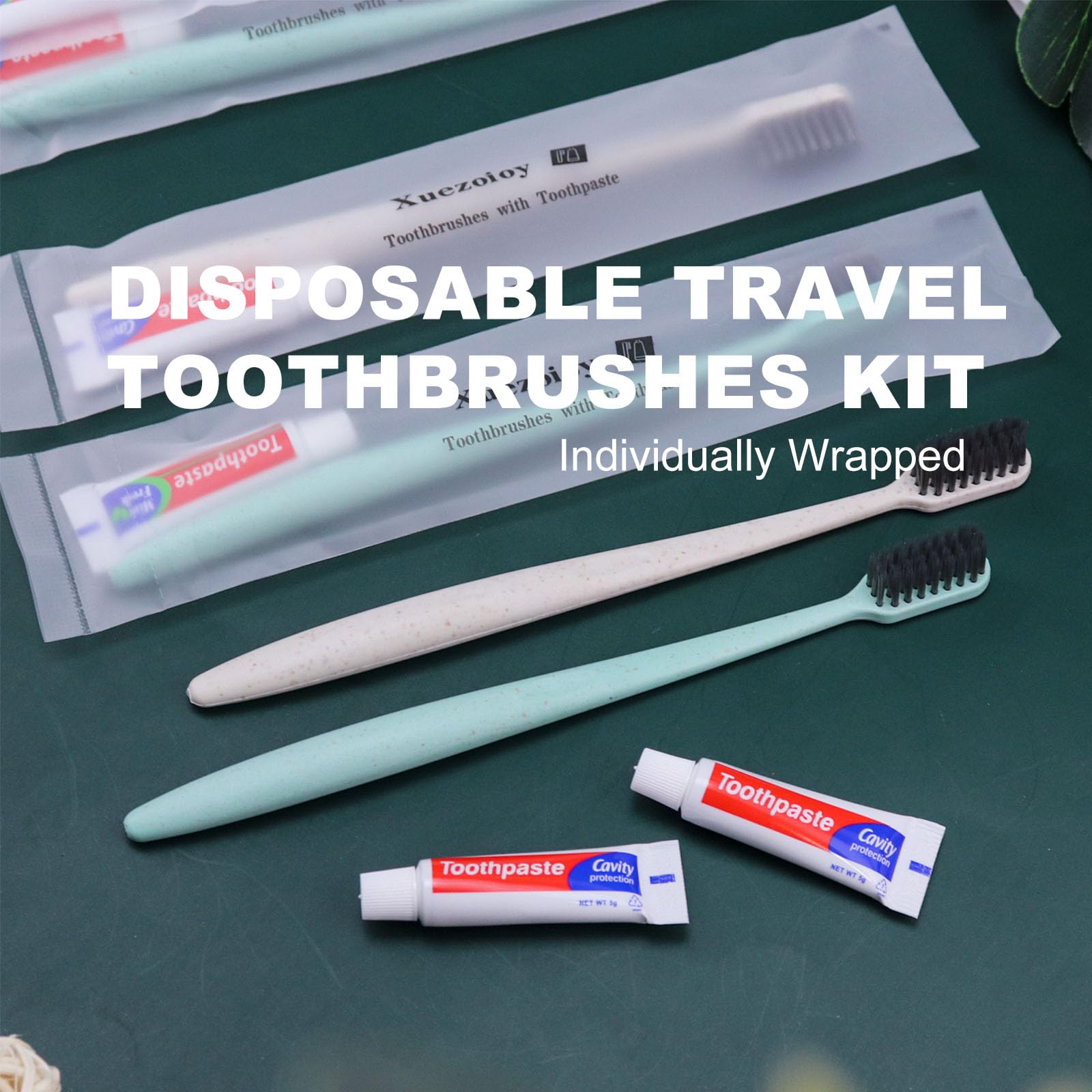 Spazzolini da Denti Monouso,100 Set Confezionati Singolarmente Spazzolino da Denti Usa e Getta con Dentifricio Alla Rinfusa per Senzatetto,Casa di Cura,Hotel,Beneficenza,Viaggio(Albicocca+Verde)