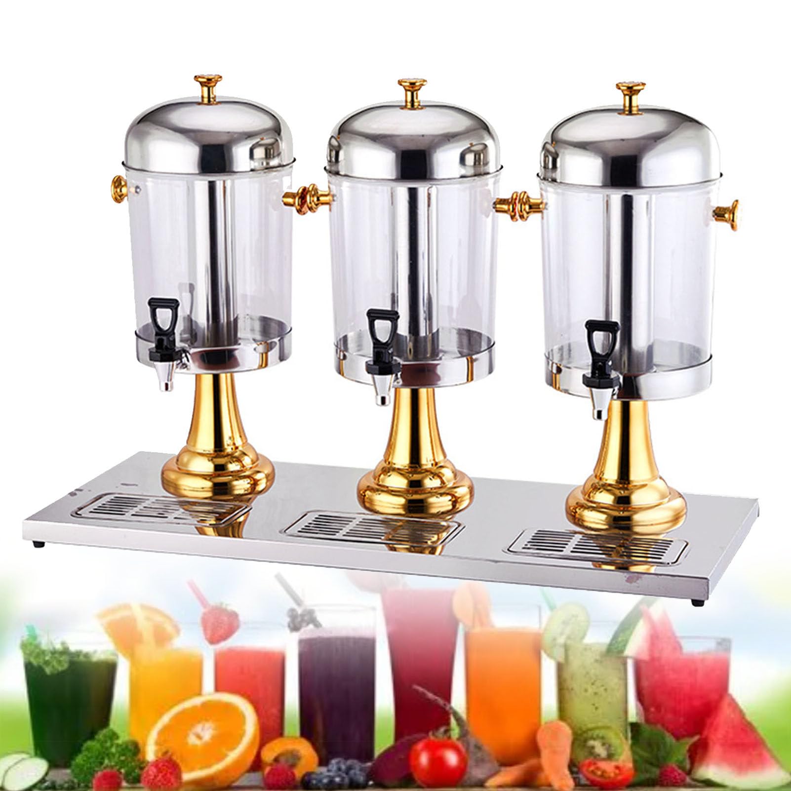 IUYytEW 24L Stainless Steel Commercial Clear Glass Drinks Dispenser Container With Ice Container, For Serving Cold Beverages, Cocktails,Silver,Gold