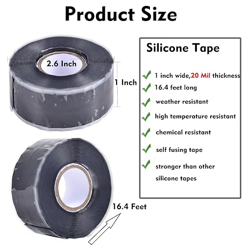 Miniatura 2 de APORNI Cinta de silicona de fusión autosellante, 1 pulgada de ancho, 15 pies de ancho, resistente y a prueba de fugas, tubo de cinta de manguera