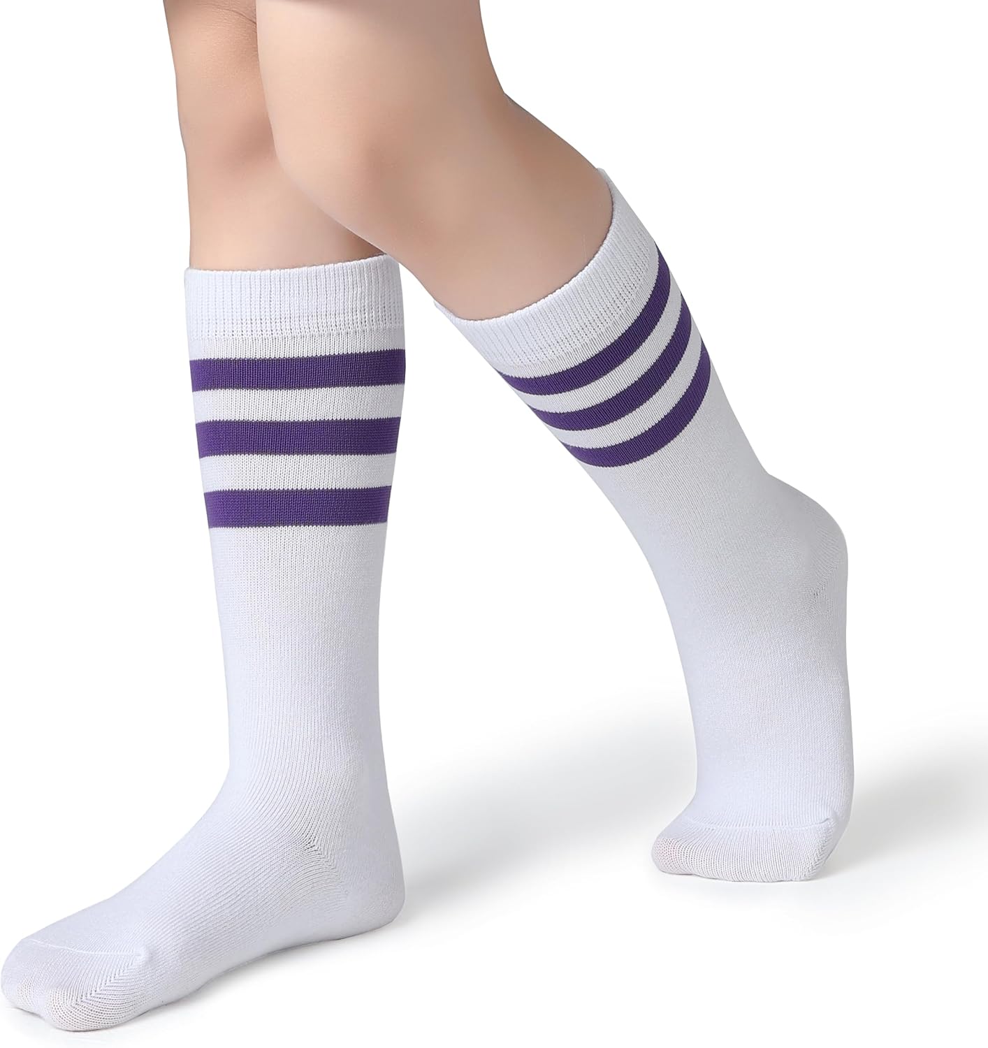 Pareberry Boys Girls Over the Calf Striped Tube Socks Cotton Soft Retro Athletic Soccer Socks for Kids Age 3-12