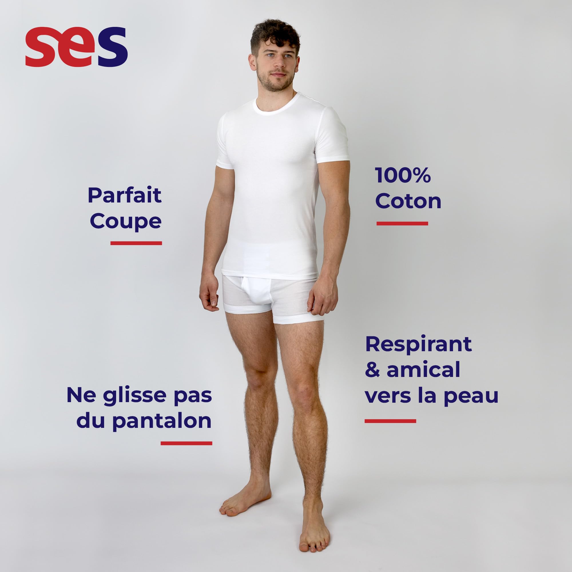SES Lot de 2 maillots de corps pour homme avec col rond S - XXL / T-shirt basique pour homme en 95 % coton et 5 % élasthanne - T-shirt moulant pour homme et business - Blanc à manches courtes