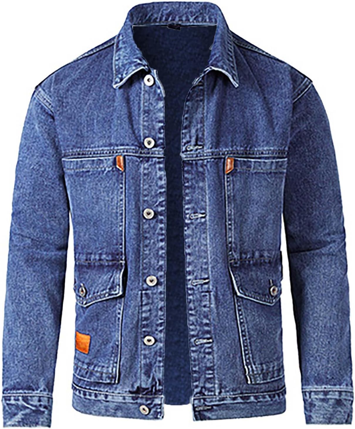 BuddhiMens Denim Jacket Long Sleeve Button Down Jackets Distressed Jean Jackets Trucker Jacket Fall Casual Coat Jean Coat