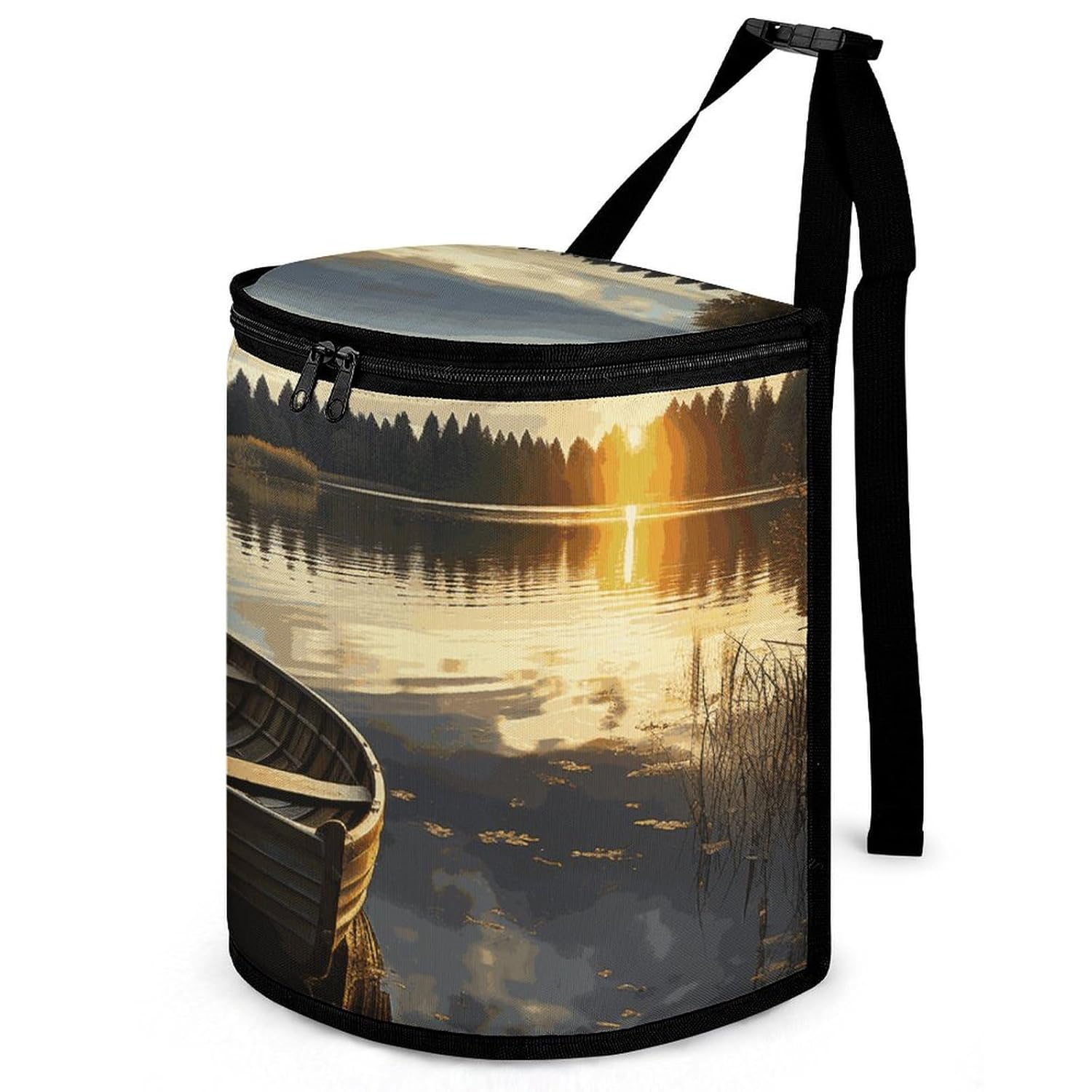 Hanging Car Trash Bag Boat at Lake Shore Printed Car Garbage Storage Bag Leakproof Car Trash Can Portable Garbage Storage Bags