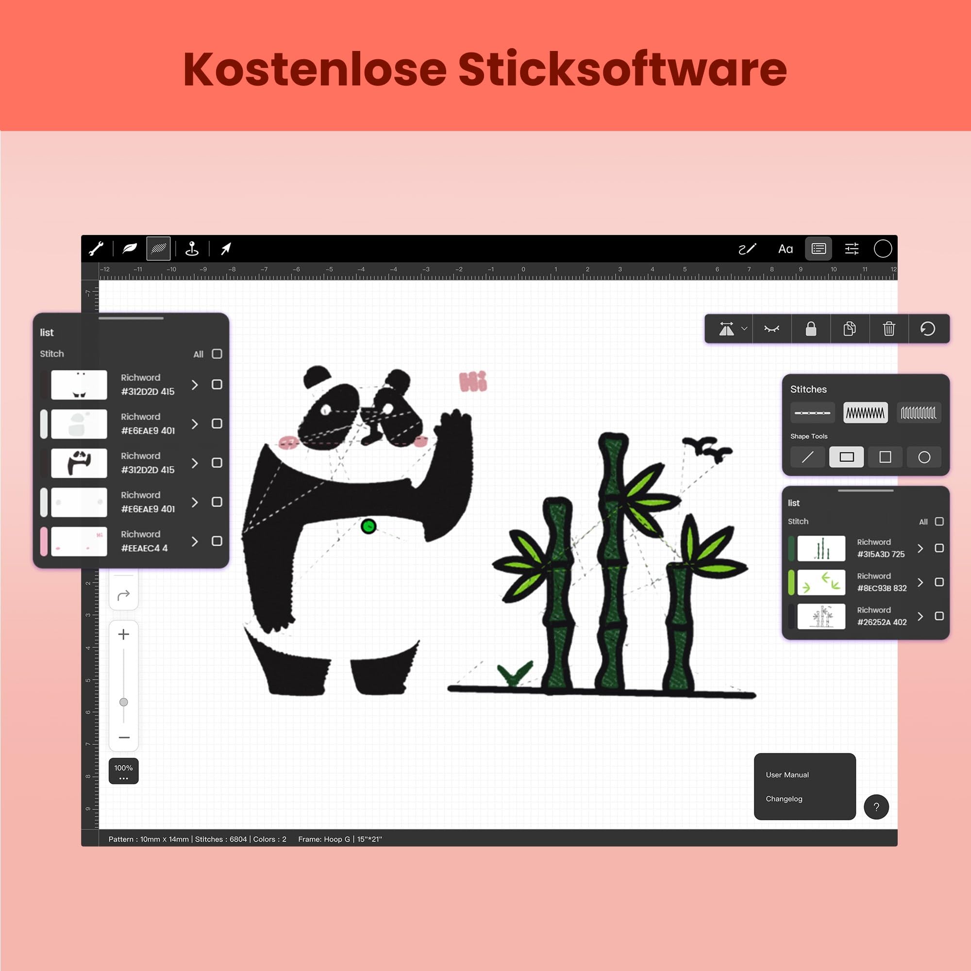 PooLin EOC06 Stickmaschine, Touchscreen, digitale Stickmaschine, Buchstaben und Muster, Embroidery-Maschine, zum Personalisieren von T-Shirts, Poloshirts, Jacken, Hemden, Taschen, Handtüchern und mehr