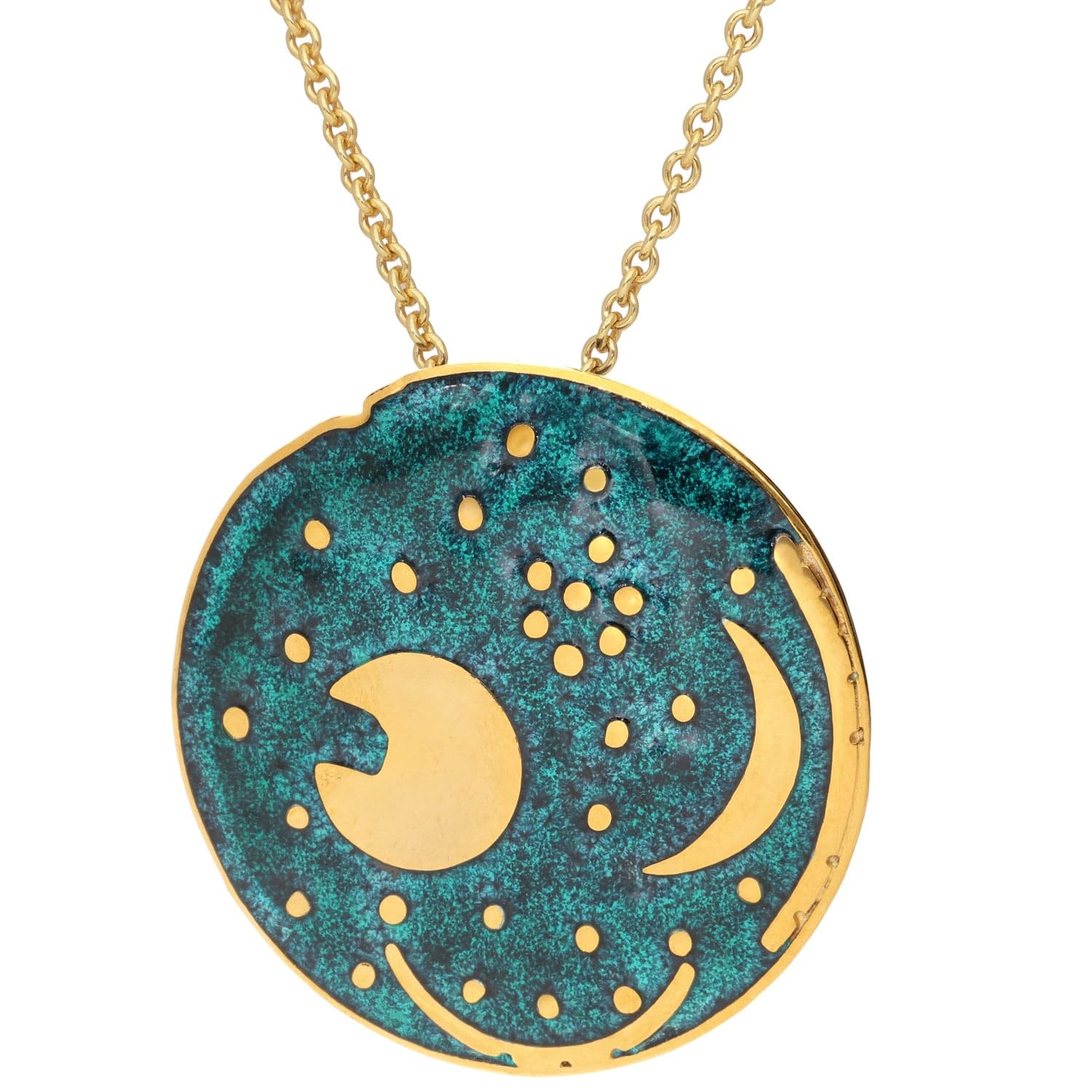trendor Damen-Kette Himmelsscheibe von Nebra Silber grün/gold ⌀ 30 mm 21453 | modische Halskette mit Anhänger, Symbolschmuck für Frauen, Geschenk mit Bedeutung,