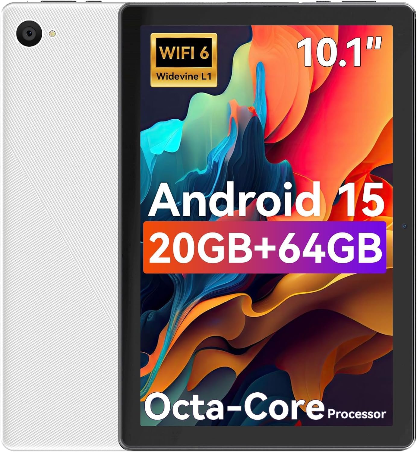 Tablet,10.1″ Android 15 Tablet with Octa-core Processor 20GB RAM 64GB ROM HD IPS Touchscreen 8...