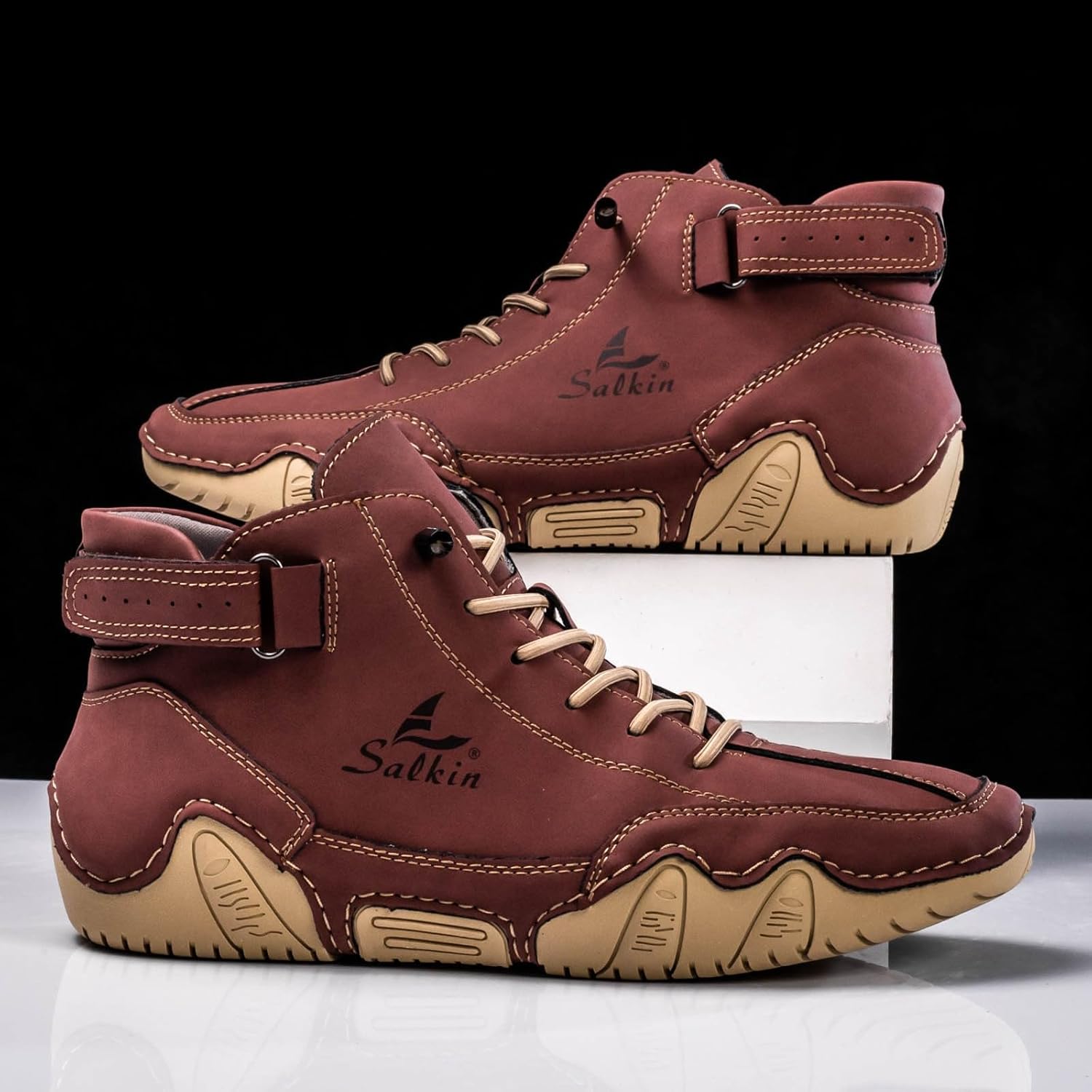 メンズファッションレザーカジュアル快適ハイトップアンクルブーツアウトドアスニーカーメンズブーツ ウォーキングシューズ メンズ 黄色