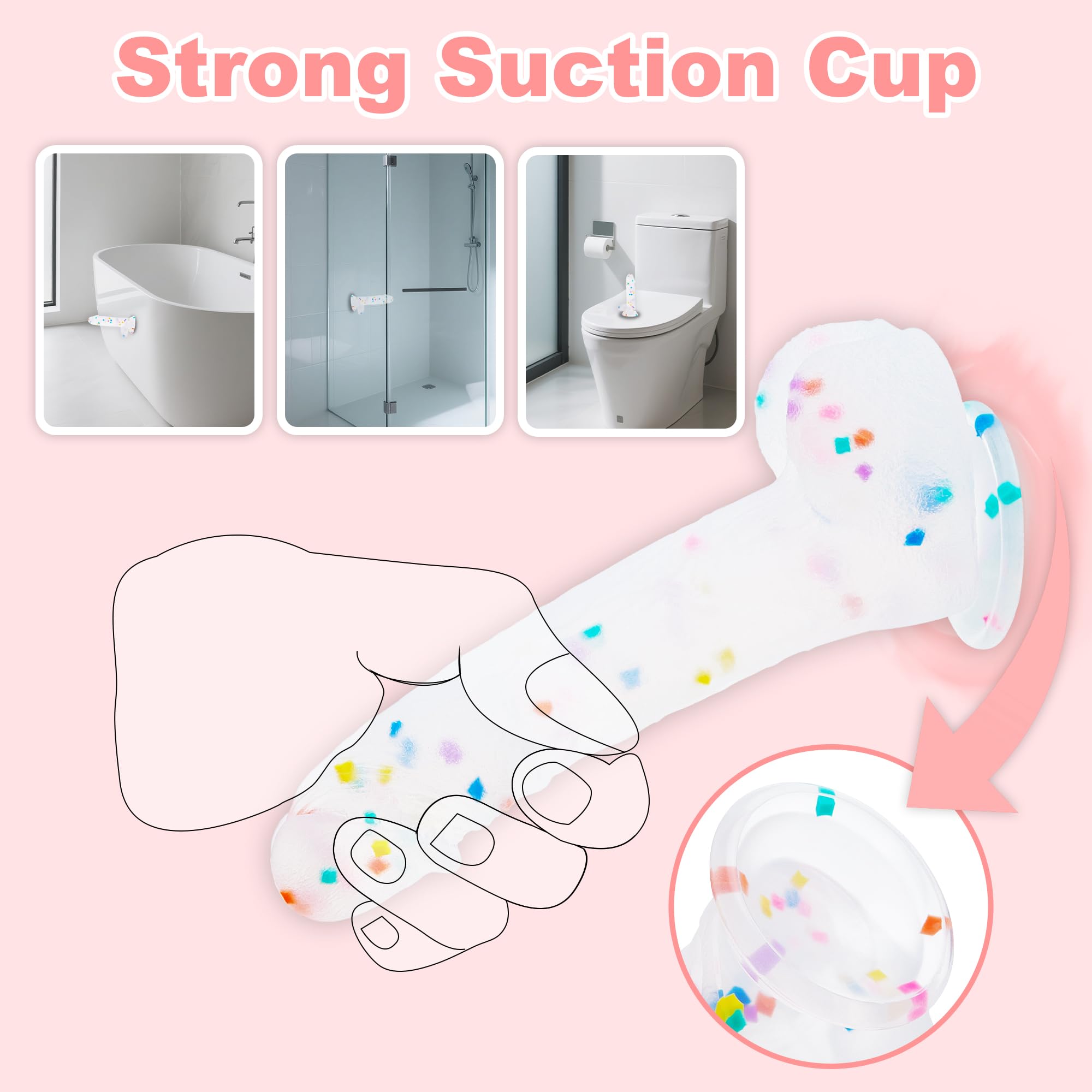 5.9 Inch Small Confetti Clear Silicone Dildo with Flared Suction Cup Base for Hands-Free Play, Flexible Beginner Dildo with Curved Shaft and Balls for Vaginal G-Spot and Anal Prostate: 5.9 Inch Confetti