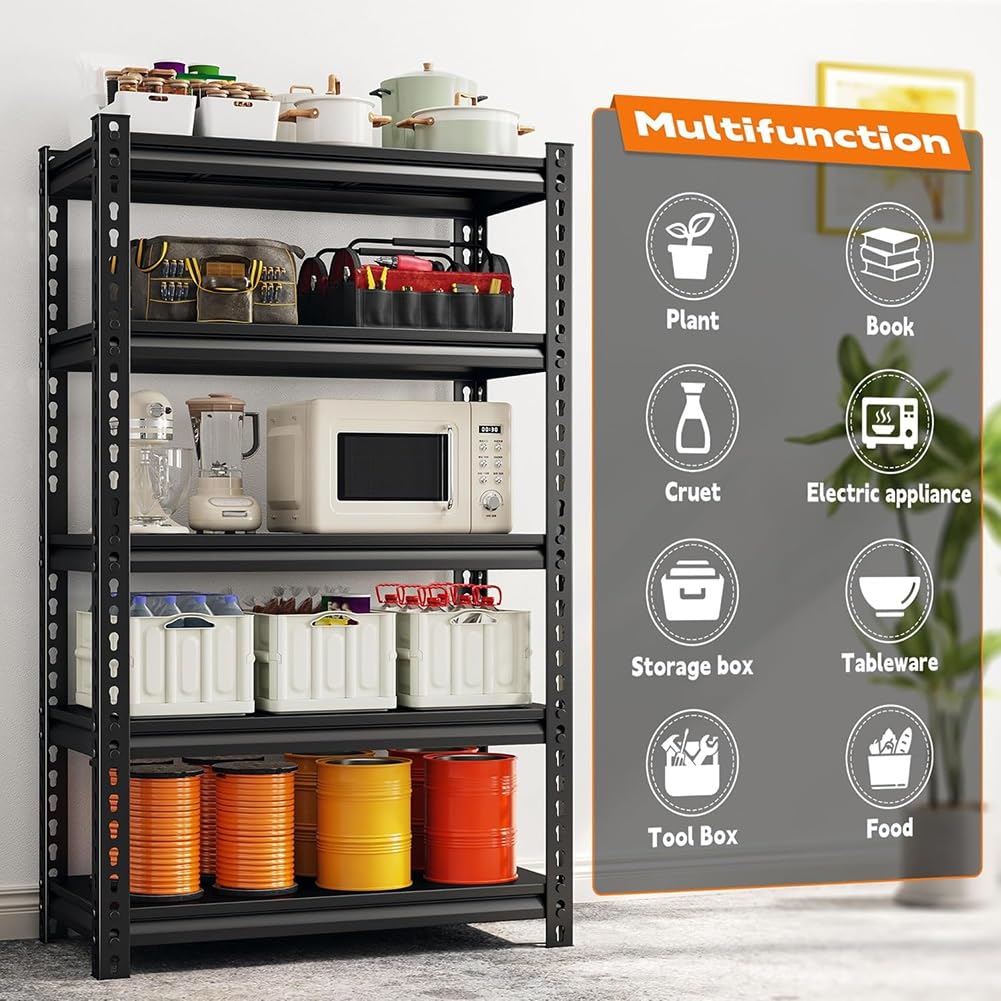 Scaffale da garage in metallo robusto a 5 ripiani per cucina, dispensa, armadio e garage, 150 x 40 x 18 cm, soluzione organizzativa versatile e durevole