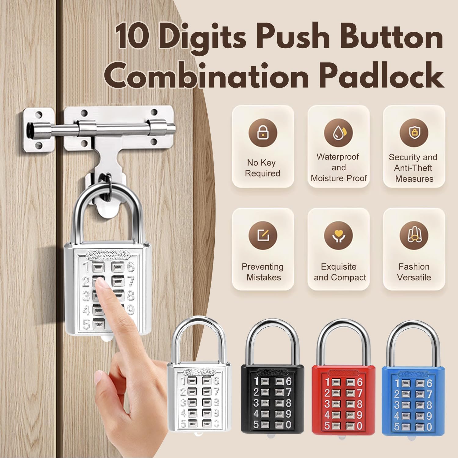 MroMax 5-Digit Combination Padlocks, 3Pcs Push Button Locks Black, Zinc Alloy Luggage Padlock for School Locker, Gym, Case, Fence Gate, Drawer and Toolbox (Non Modifiable Password)