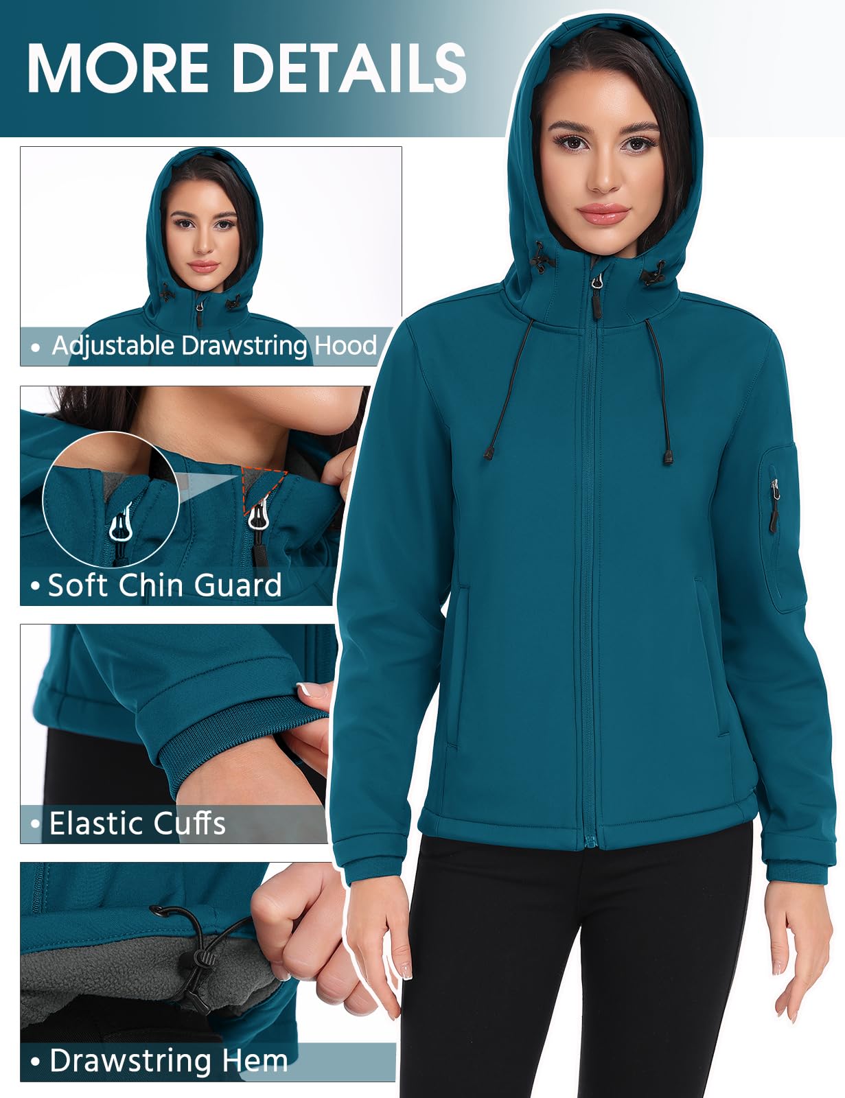 Vancavoo Chaqueta Softshell Mujer Invierno Impermeable Senderismo Abrigo con Capucha Cortavientos Transpirable Jacket