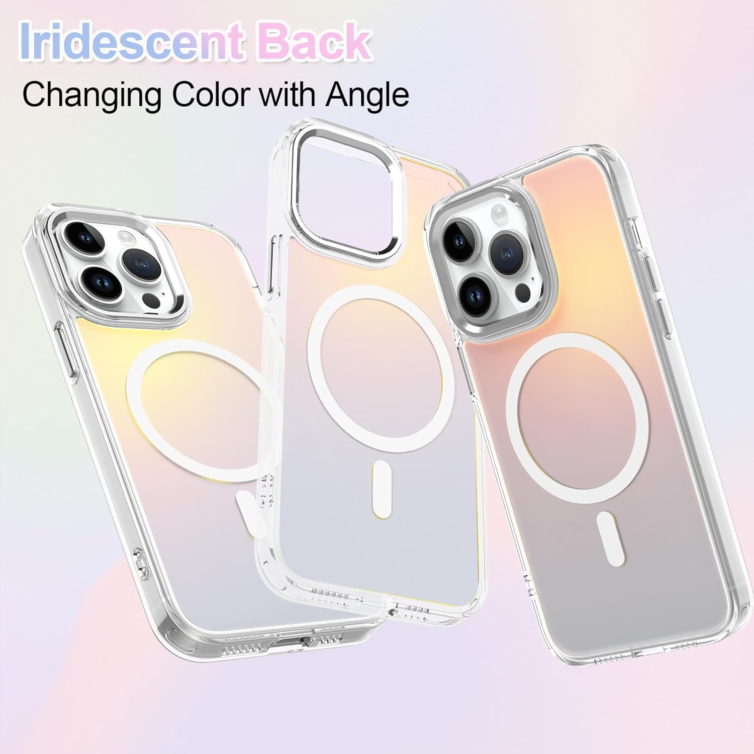 ZIYE Iridescent Case Designed for iPhone 14 Pro Max Compatible with Magsafe Cute Fluorescent Laser Design Shockproof Protective Phone Cover for Women Girls Men White