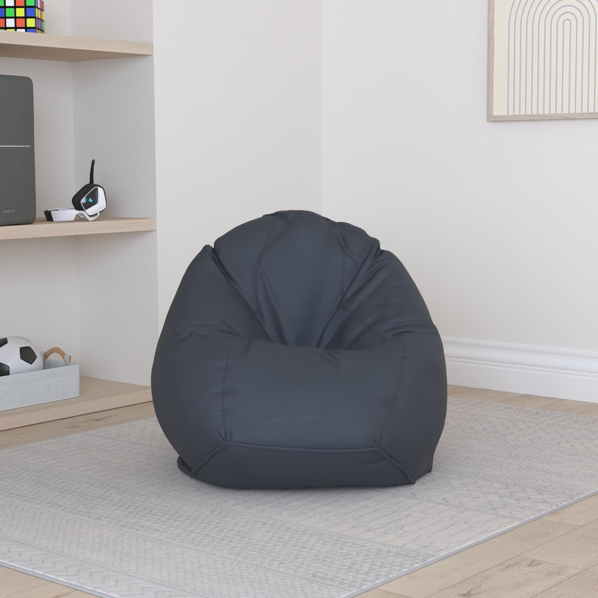 Bruni Puf Classico M en gris – Puf con saco interior para jugar y leer, funda extraíble, apto para alimentos, perlas EPS como relleno de bean bag bag