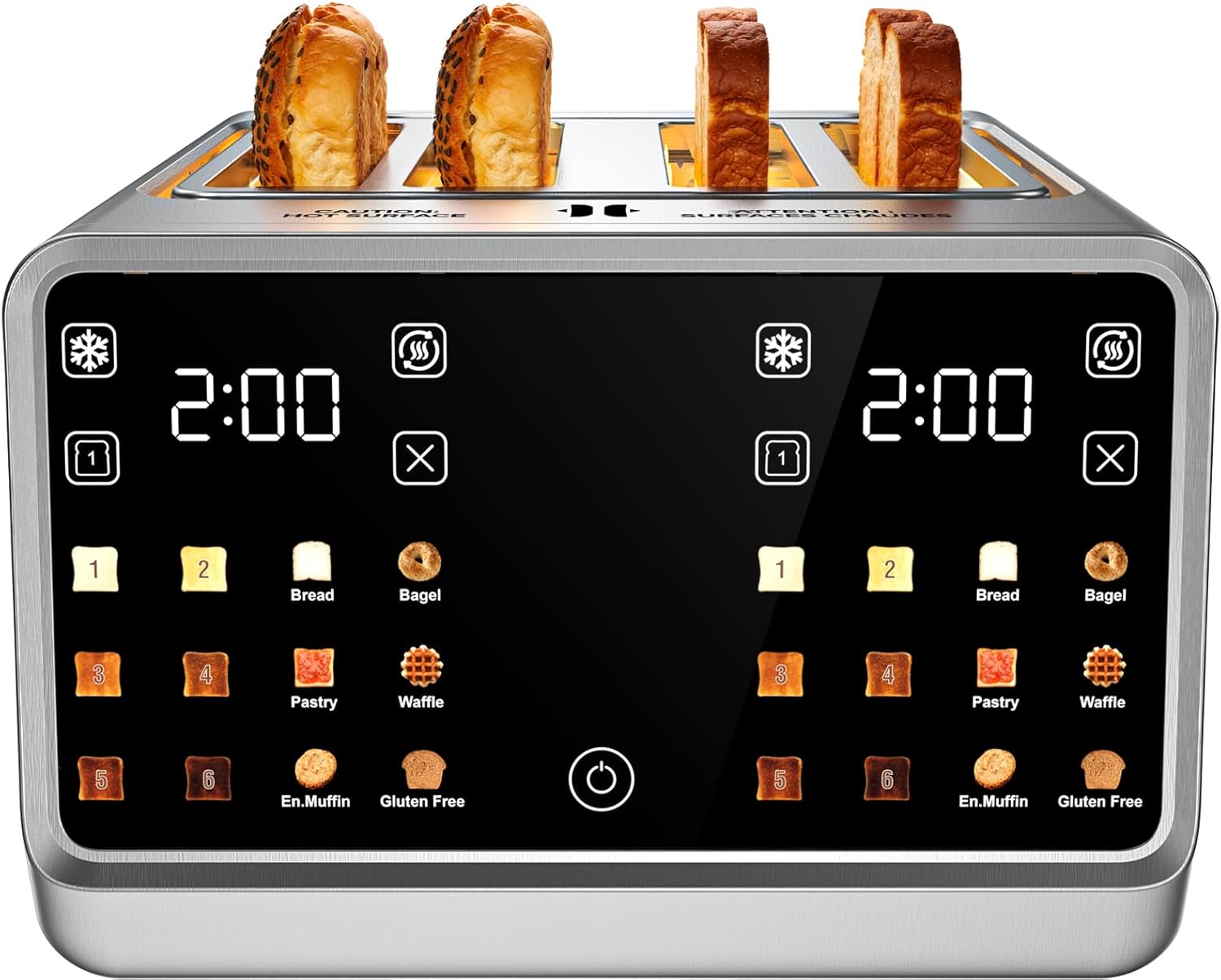 Smart Toaster 4 Slice with Touchscreen & 1-Touch Memory for Family | Stainless Steel Extra-Wide Slots for 6 Bread Types & Toast Settings | Defrost Reheat & Single-Slice Modes