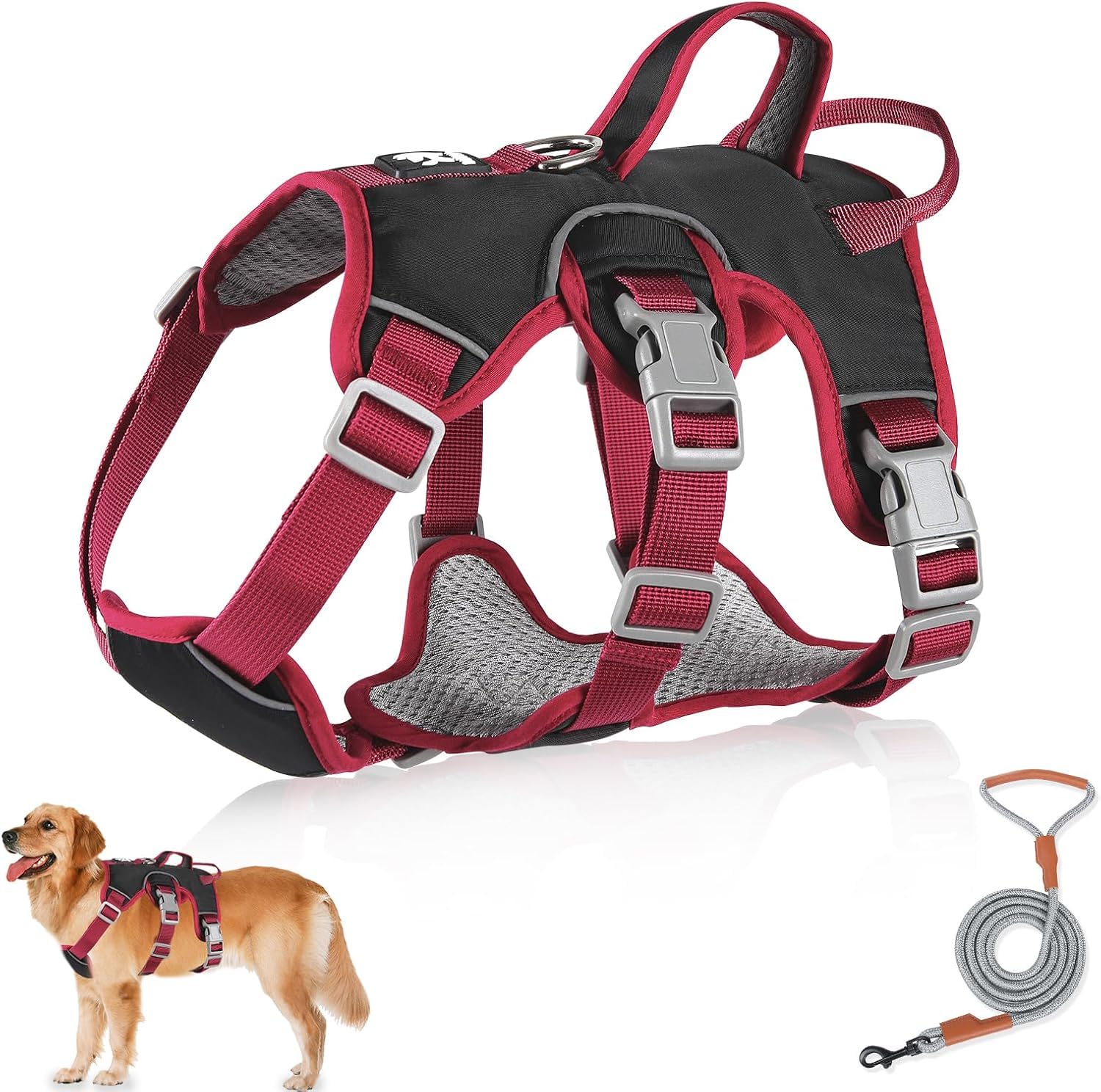 Dog Harness and Lead Set, No Pull Dog Harness with 1.5m Leather Dog Lead, Anti Escape Adjustable Pet Vest Harness, Reflective No-Choke Pet Harness for Walking, Training and Outdoor — image 1